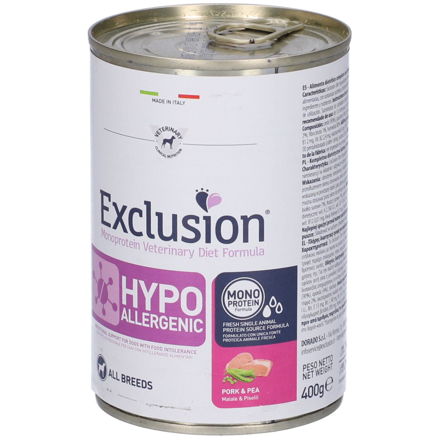 Exclusion Monoprotein Veterinary Diet Formula Hypoallergenic Pork And Pea All Breeds 400 G