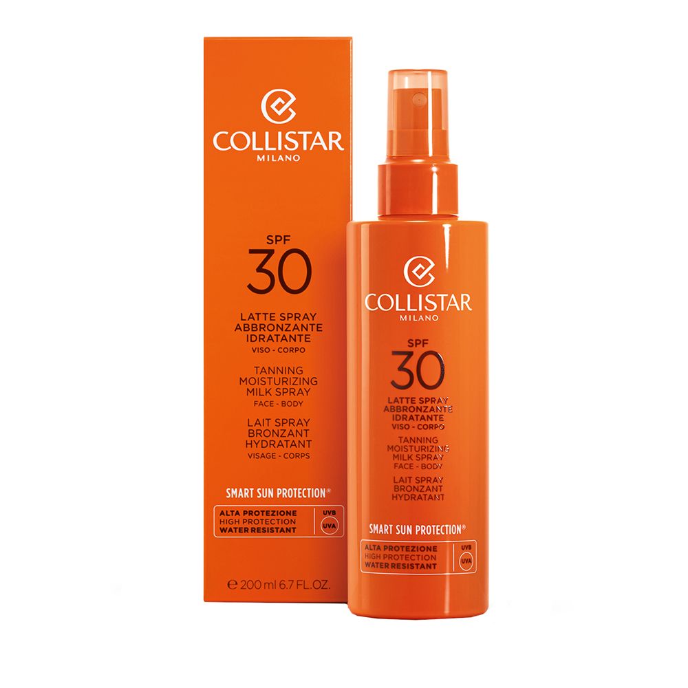 Collistar Latte Spray Abbronzante Idratante SPF30 con confezione.