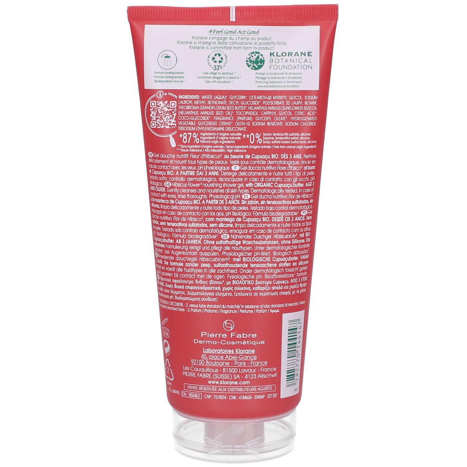 Klorane Gel Doccia Nutritivo al Cupuaçu BIO Profumo Fiore d'Ibisco 200ml - Tutti i tipi di pelle