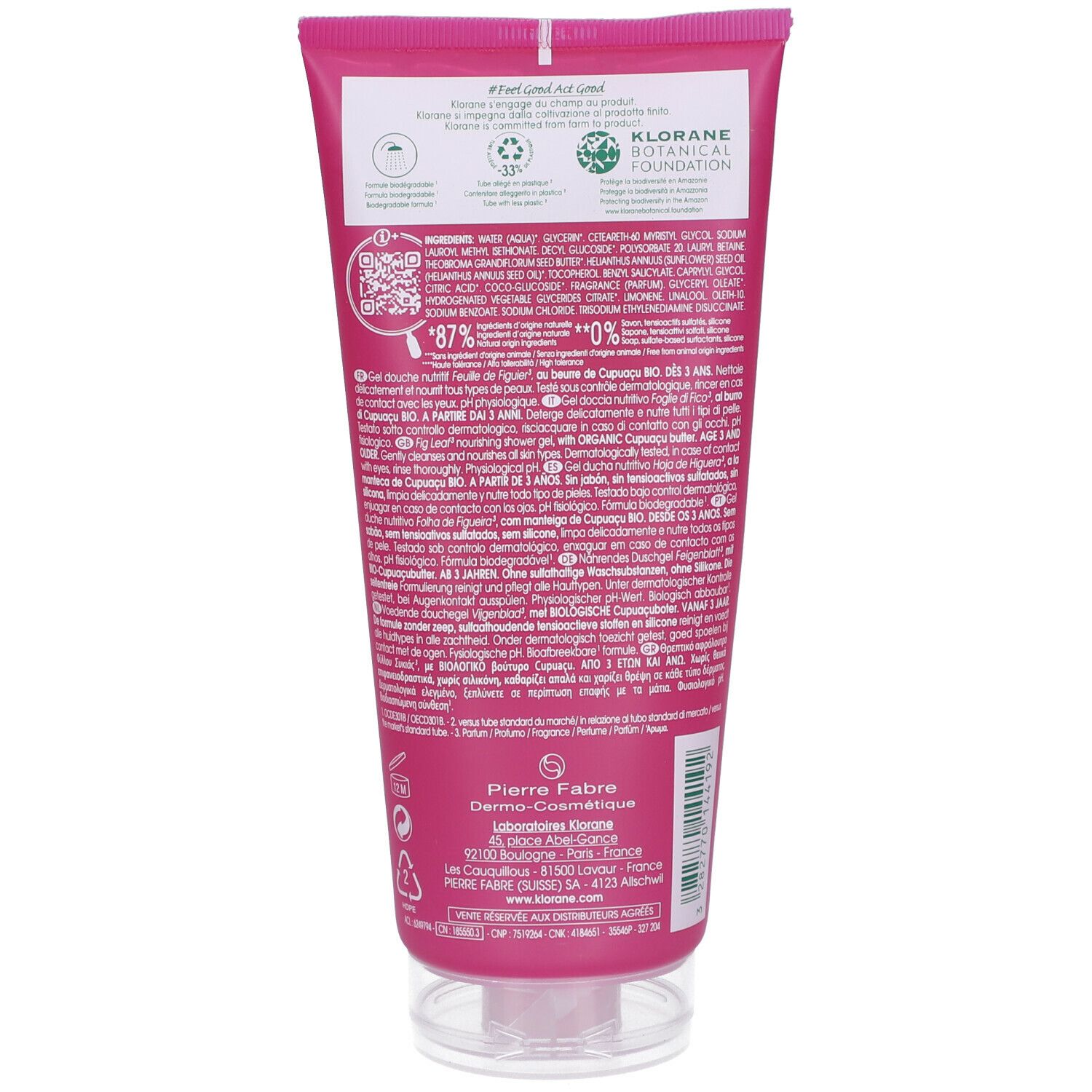 Klorane Gel Doccia Nutritivo al Cupuaçu BIO Profumo Foglie di Fico 200ml - Idrata i capelli