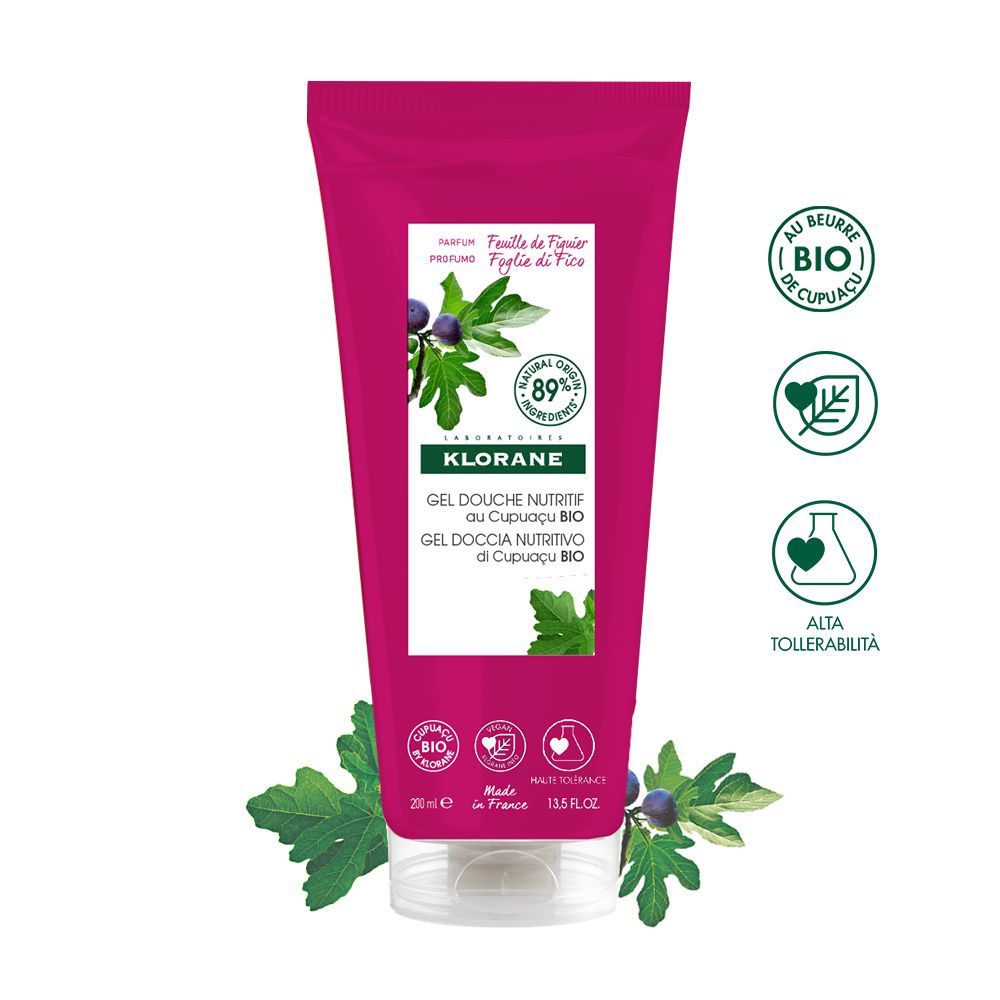 Klorane Gel Doccia Nutritivo al Cupuaçu BIO Profumo Foglie di Fico 200ml - Idrata i capelli