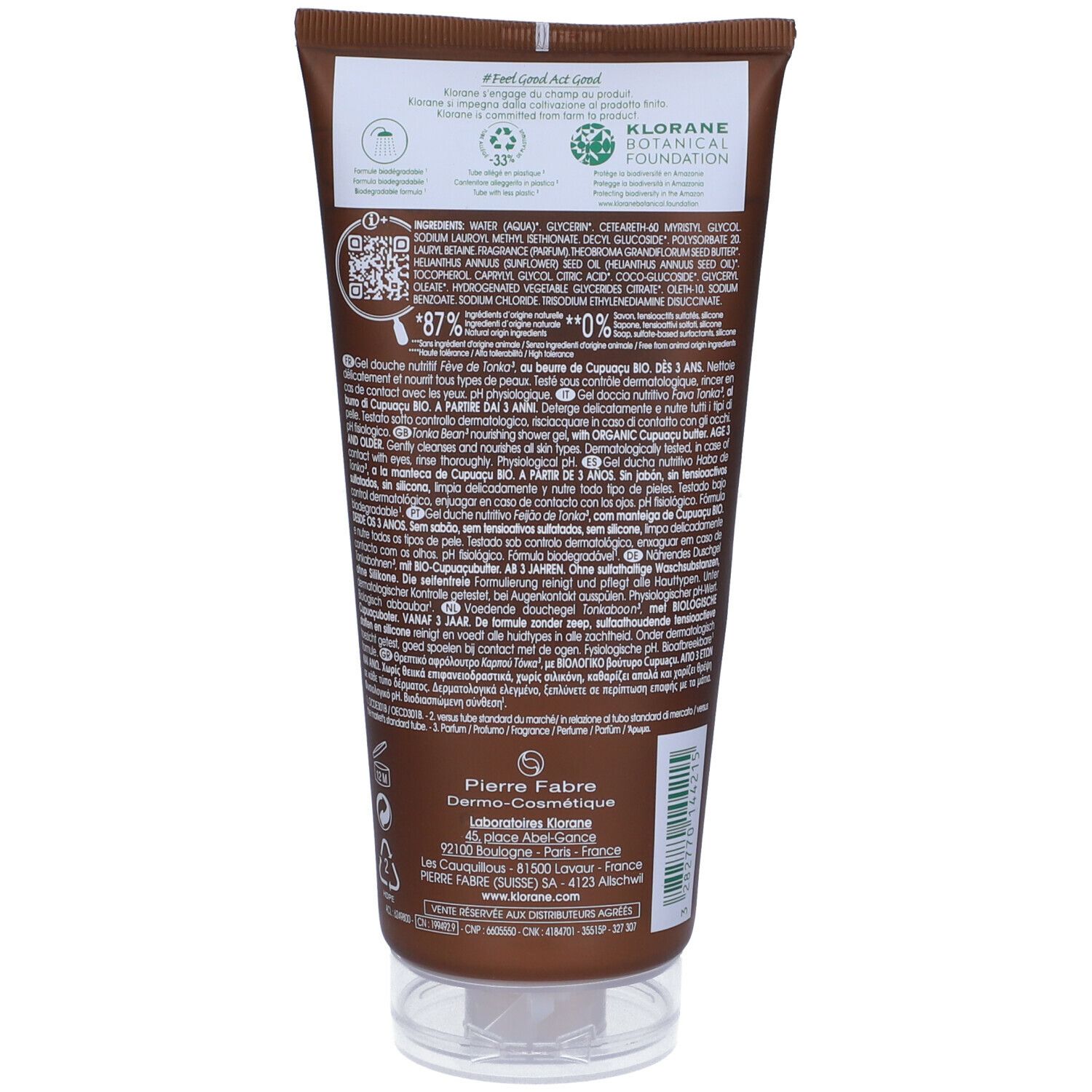 Klorane Gel Doccia Nutritivo al Cupuaçu BIO Profumo Fava Tonka 200ml - Tutti i tipi di pelle