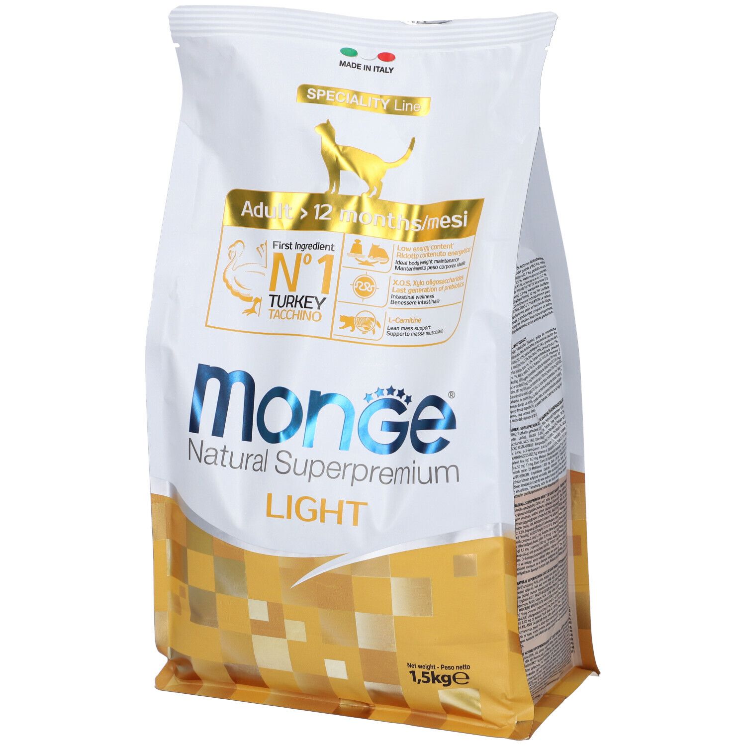 Monge LIGHT per Gatti Adult con Tacchino 1,5 Kg