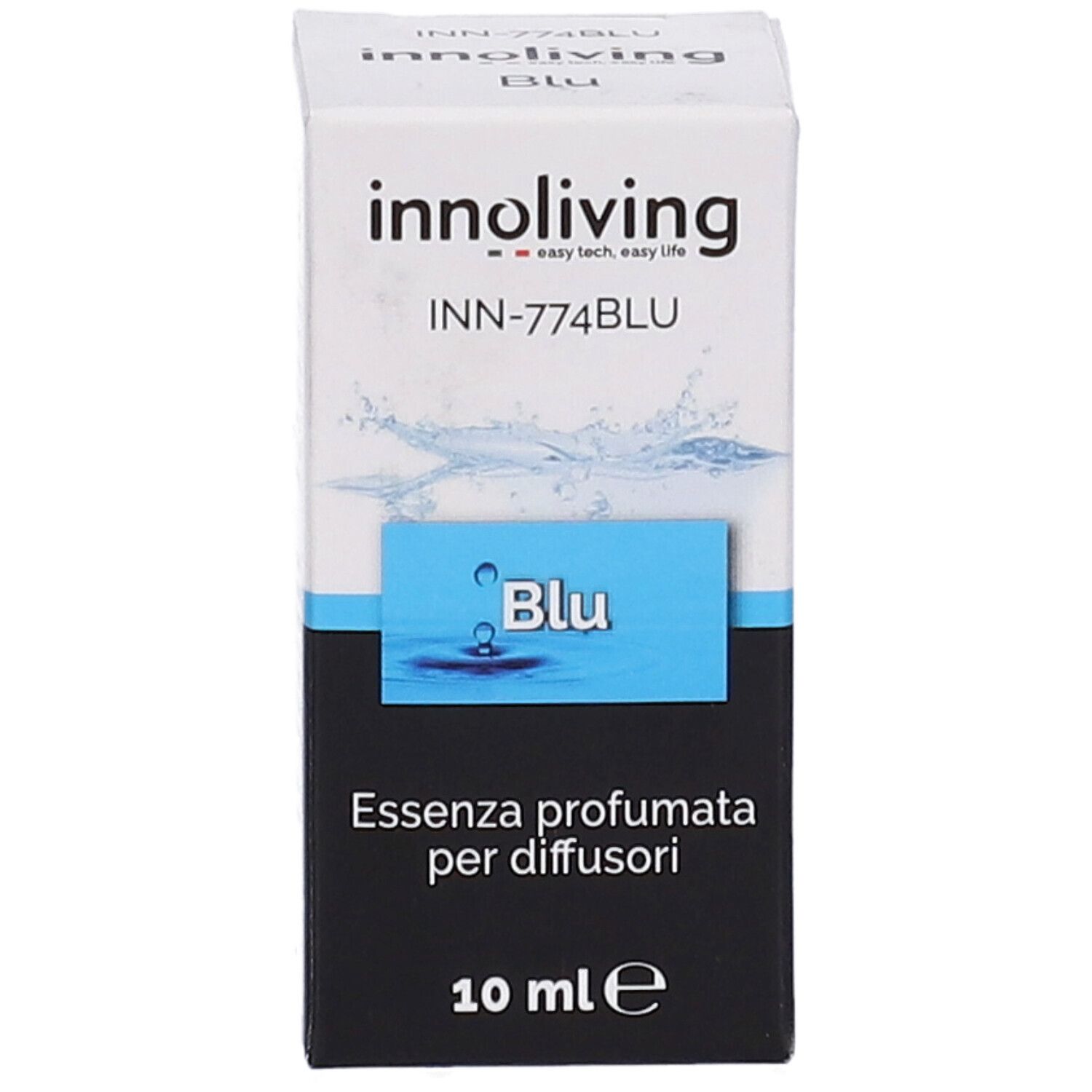 Scatola Innoliving Essenza Profumata Per Diffusori Blu. Scritta blu, 10 ml.