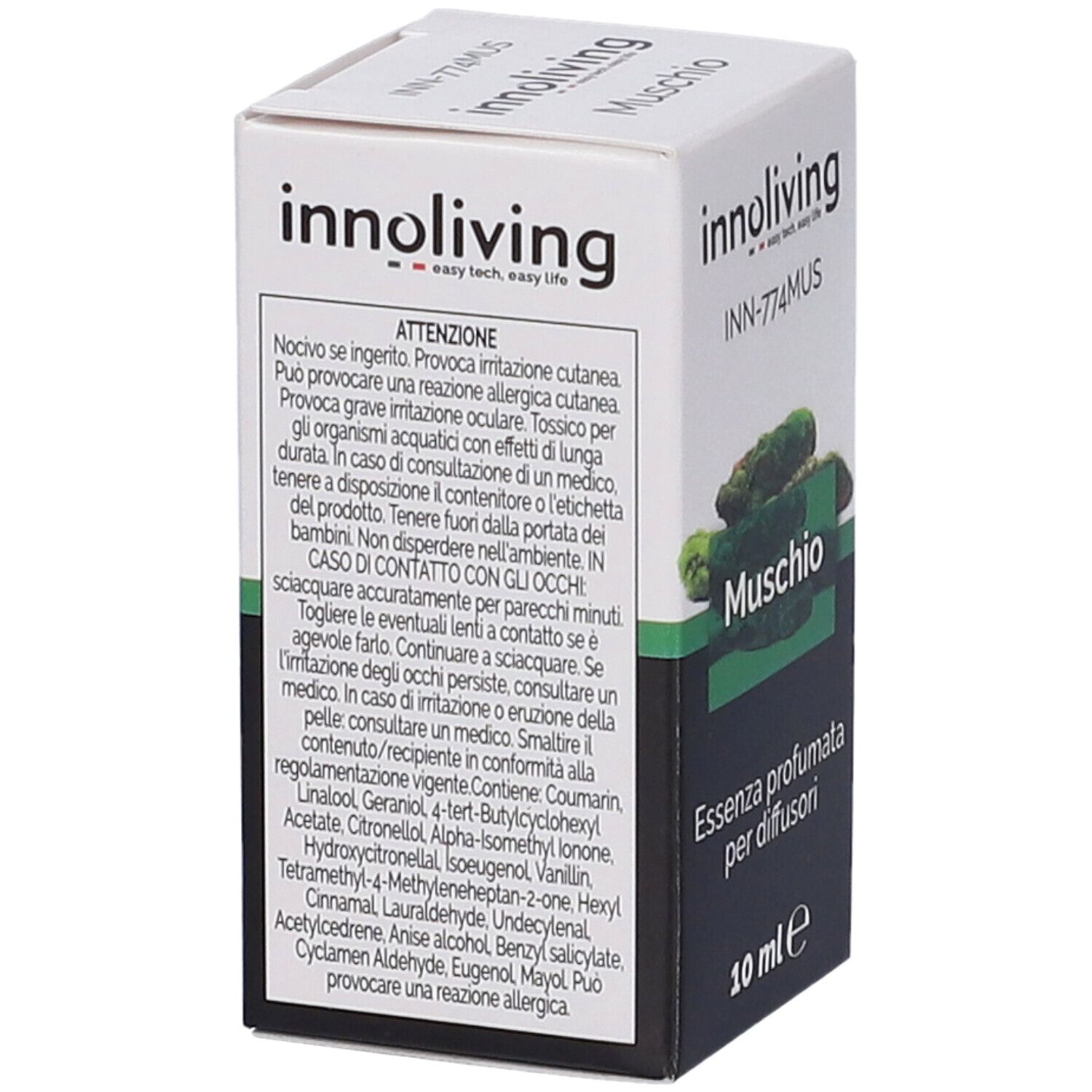 Scatola Innoliving Muschio, testo e ingredienti. Avvertenze e composizione.