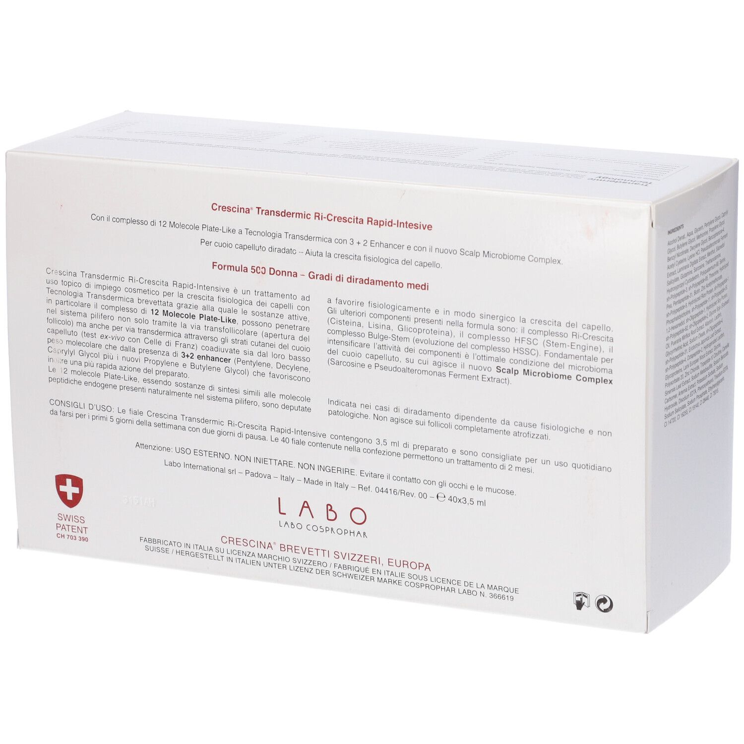 Crescina Transdermic Ri-Crescita Rapid-Intensive 500 Donna 40 Fiale