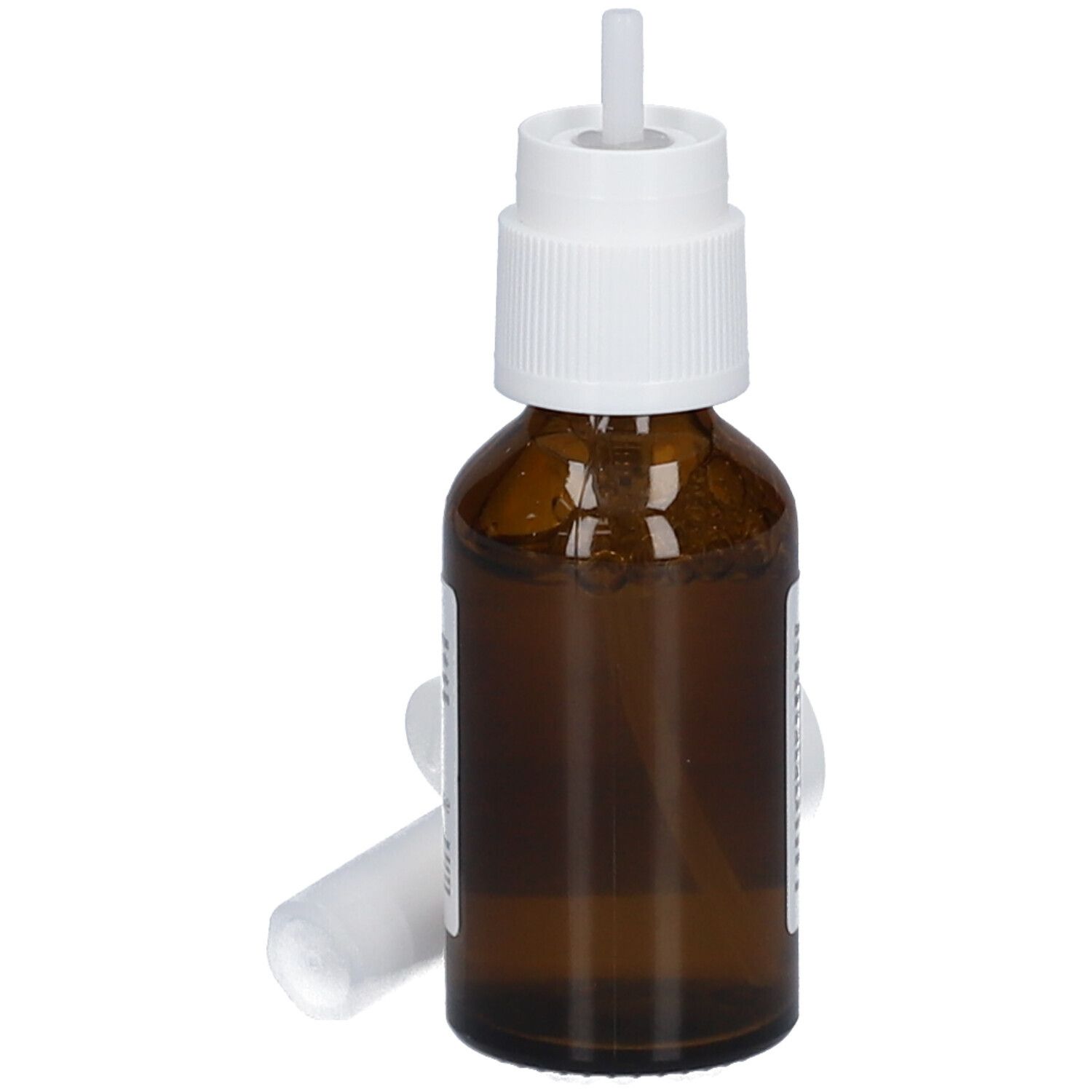 Flacone di vetro marrone con nebulizzatore bianco e cappuccio separato. Scritto: Lattoferrina 200 Immuno Spray Nasale.