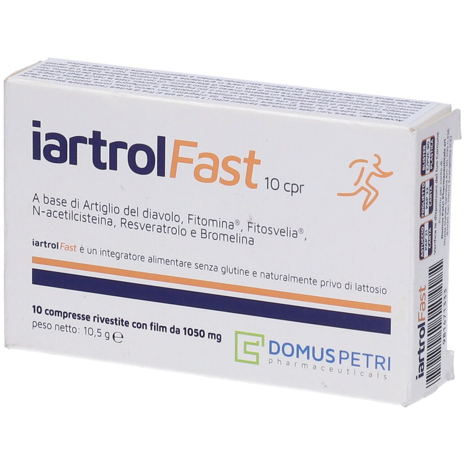 Scatola di compresse iartrolFast, 10 cpr. Contiene artiglio del diavolo, Fitomina, Fitosvelia, N-acetilcisteina, resveratrolo e bromelina.