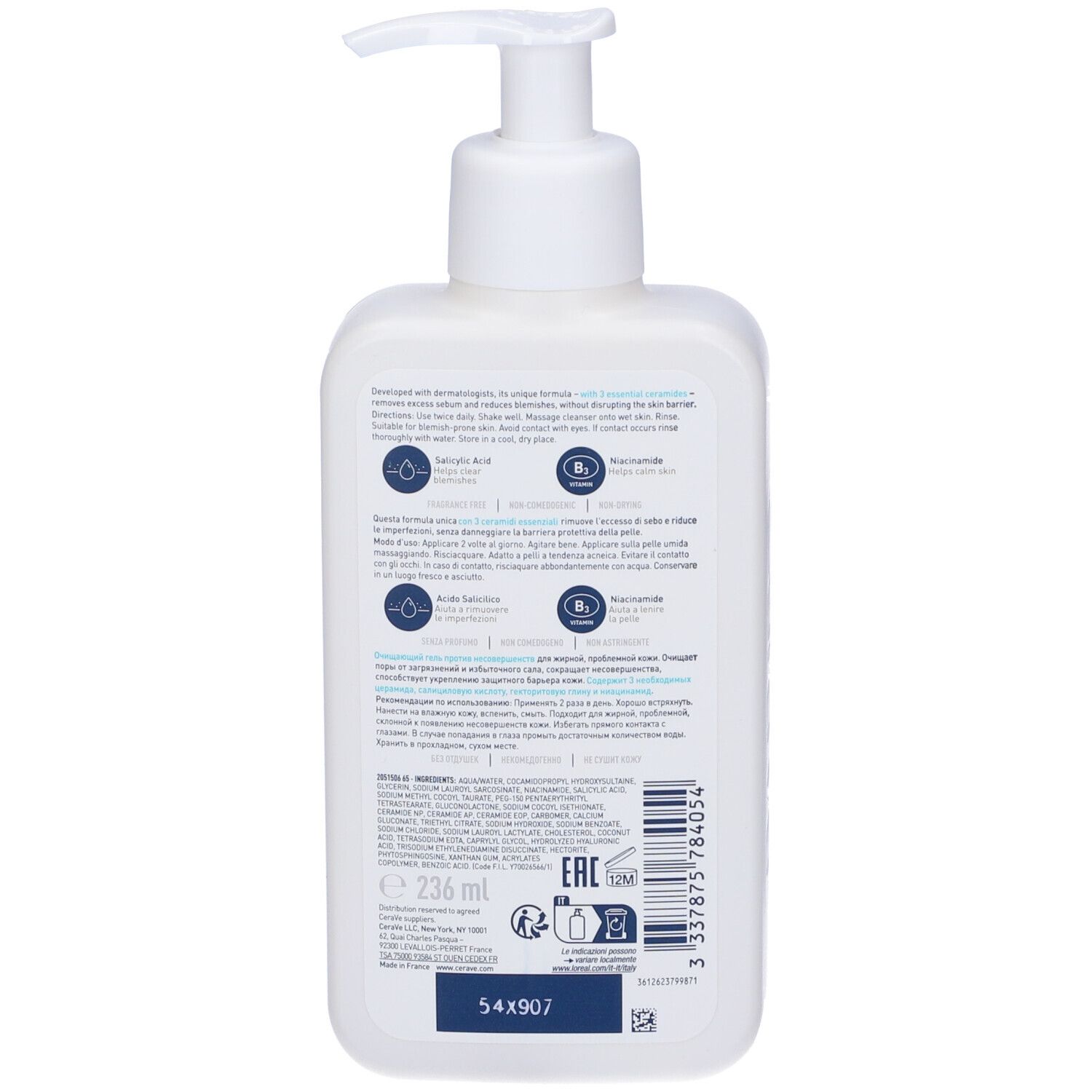 CeraVe Detergente anti imperfezioni Deterge i pori, rimuove lo sporco e le imperfezioni 236 ml