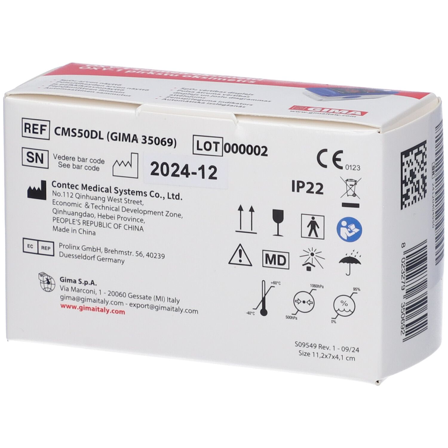 GIMA Pulsoximetro Oxy-1 It,Hr,Fi,Lv,Bg, Arabo