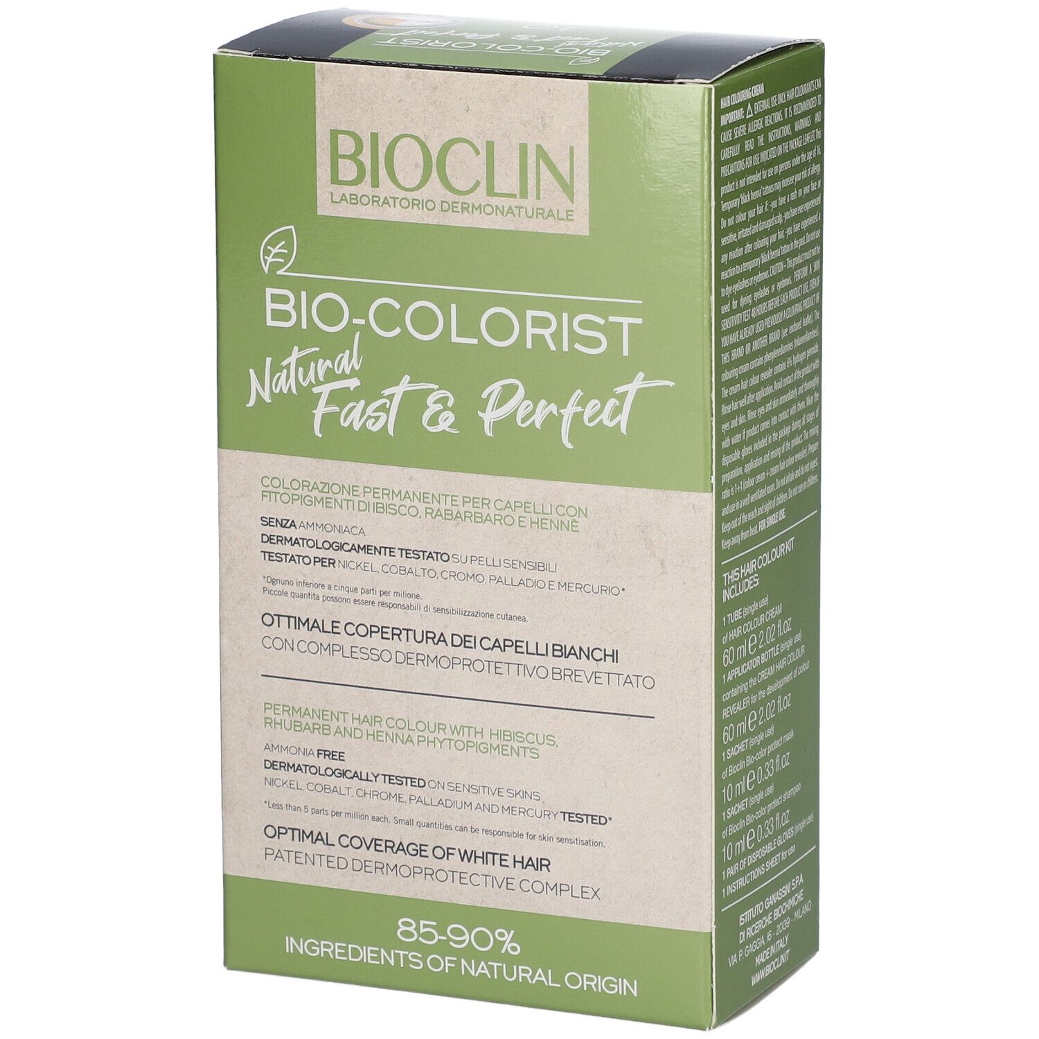 BIOCLIN Bio-Colorist 1.0 Nero. Confezione, vista dettagliata. Informazioni sul prodotto, ingredienti e certificazioni.