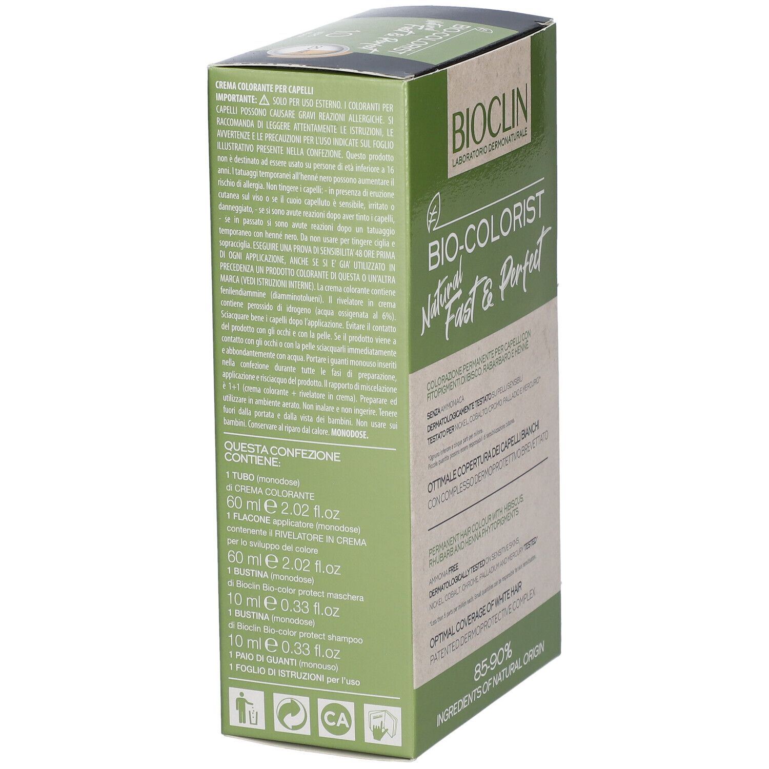 BIOCLIN Bio-Colorist 1.0 Nero. Confezione, vista dettagliata. Informazioni sul prodotto, ingredienti e istruzioni per l'uso.