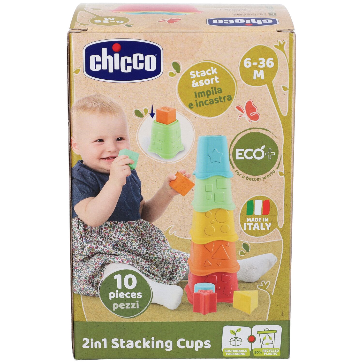 Bicchieri impilabili Chicco 2in1: Bicchieri e cubi colorati da impilare e ordinare per bambini da 6 a 36 mesi.