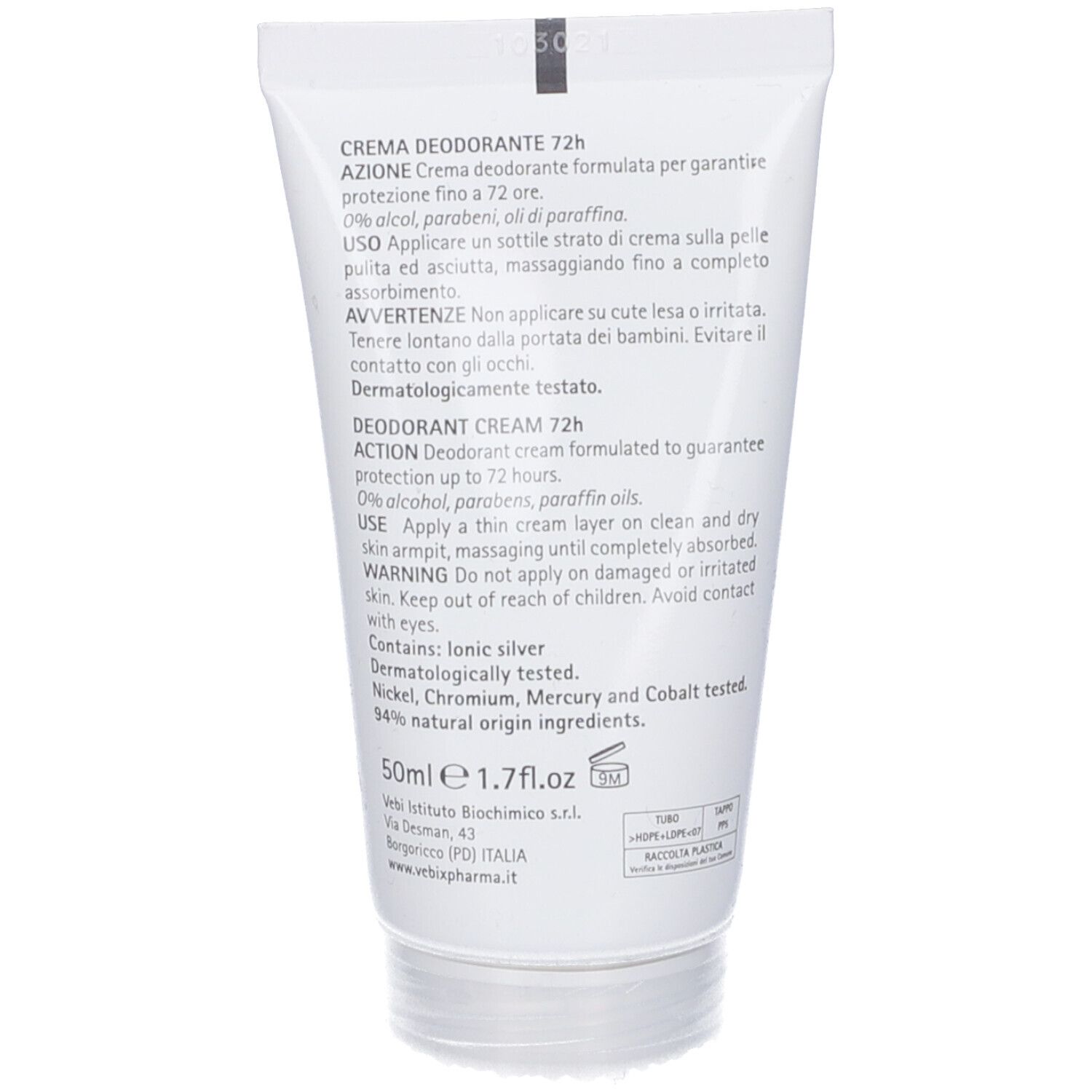 Vebix Phytamin E Deo Performance Crema Deo 72H-50Ml Sali Di Argento