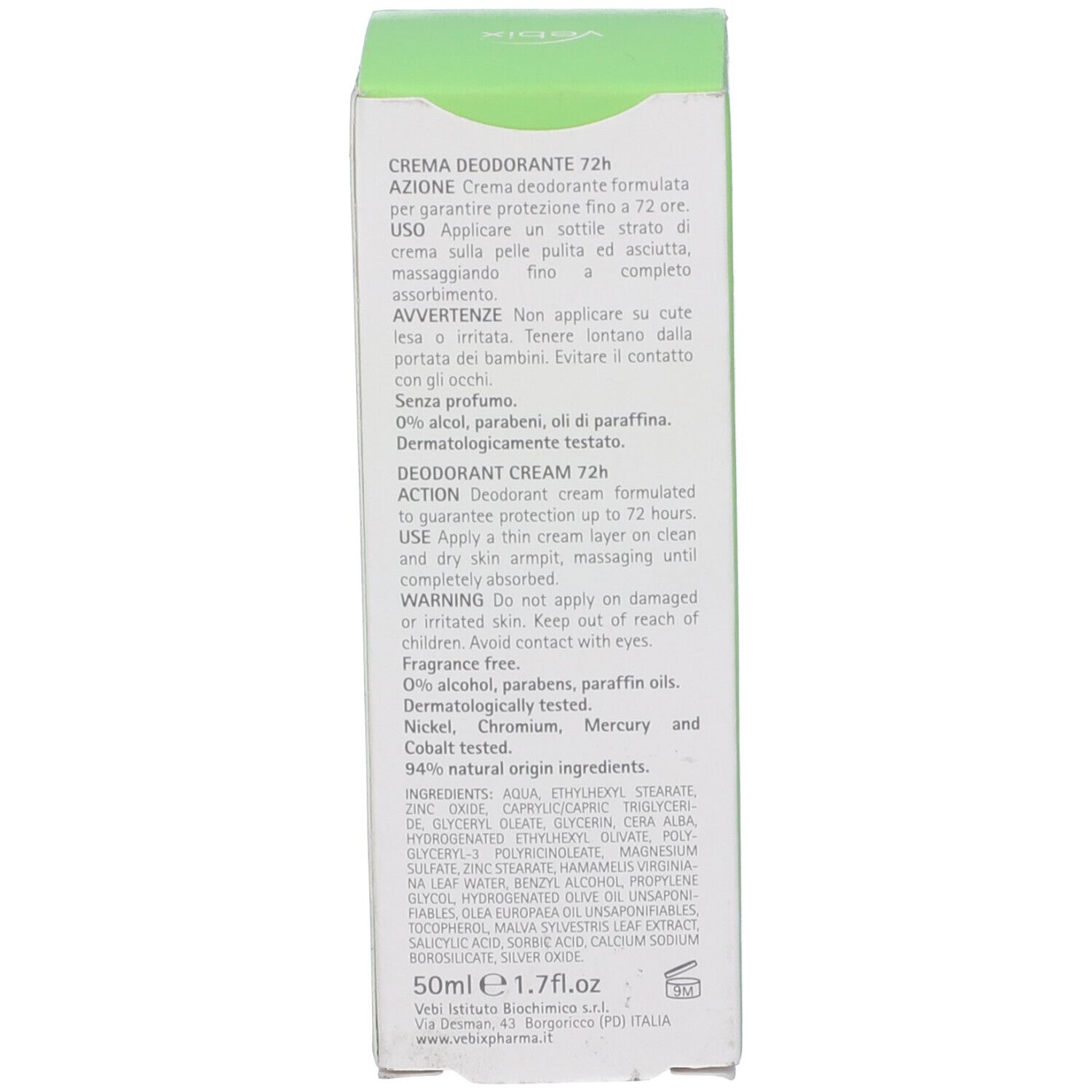 Vebix Phytamin E Deo Performance Crema Deo 72H-50Ml Sali Di Argento
