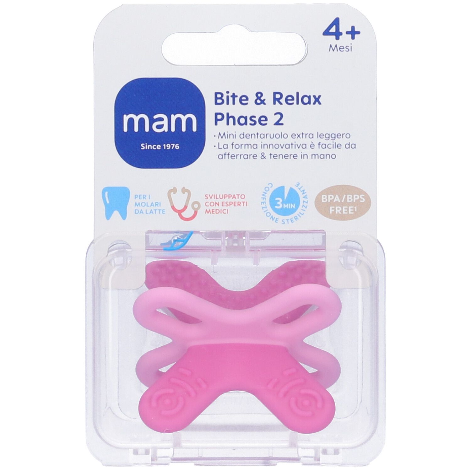 MAM Bite&Relax Fase 2 Mini Dentaruolo Rosa 4m+