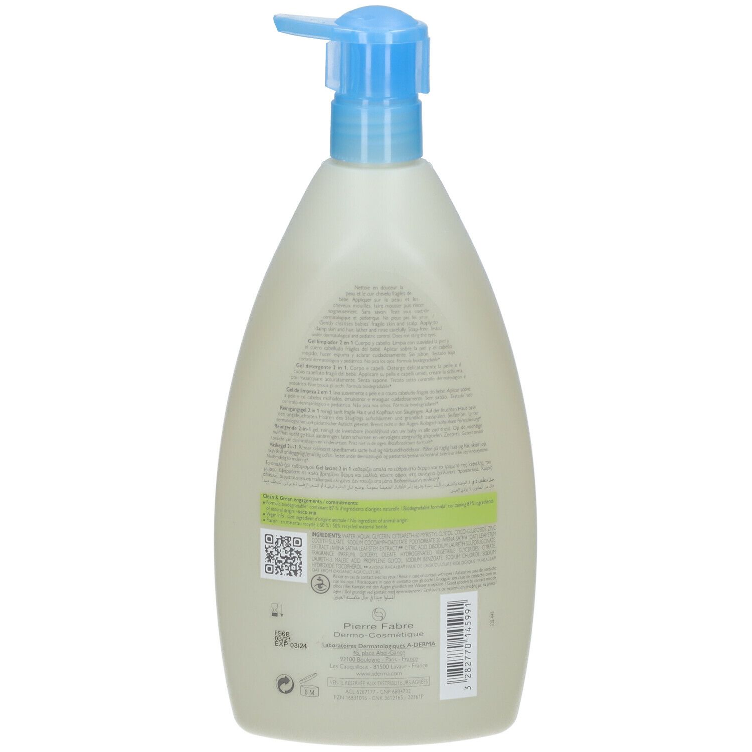 A-Derma Primalba Gel Detergente Lavante 2 in 1 Corpo e capelli 500ml - pelle delicata bebè e bambini