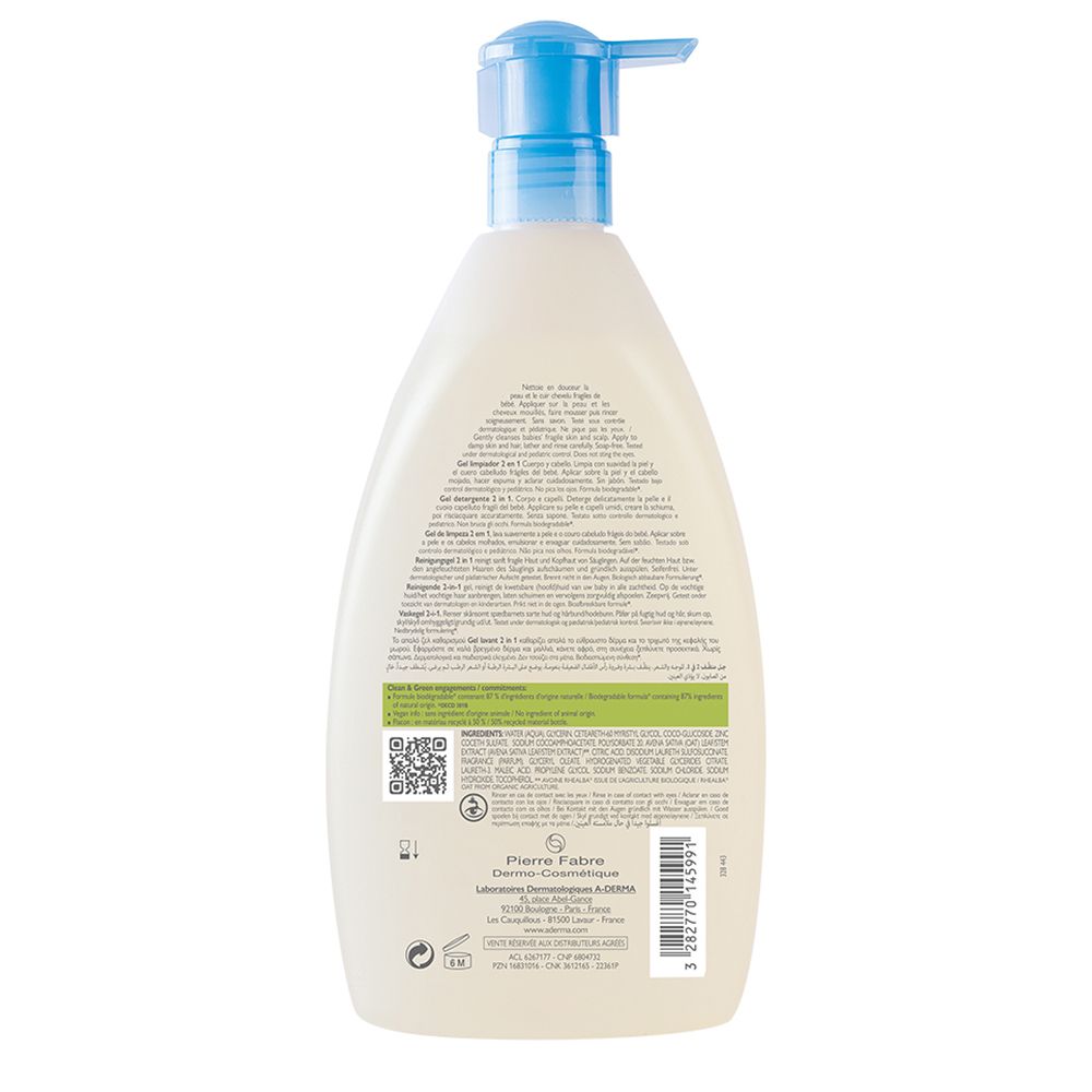 A-Derma Primalba Gel Detergente Lavante 2 in 1 Corpo e capelli 500ml - pelle delicata bebè e bambini