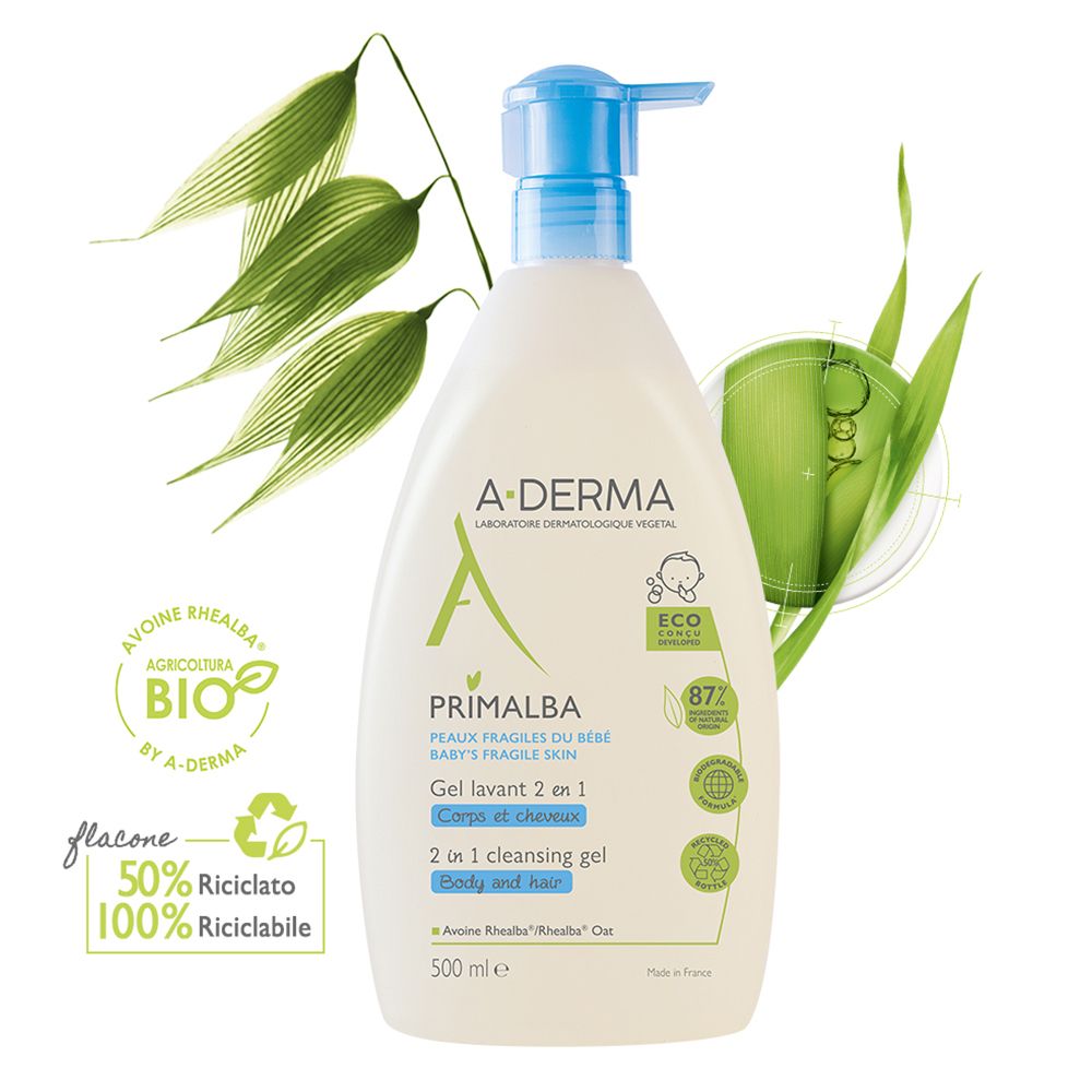 A-Derma Primalba Gel Detergente Lavante 2 in 1 Corpo e capelli 500ml - pelle delicata bebè e bambini