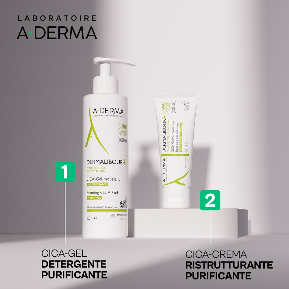 Laboratoire A-Derma: Dermalibour+ Cica-Gel detergente e Cica-Crema ristrutturante.