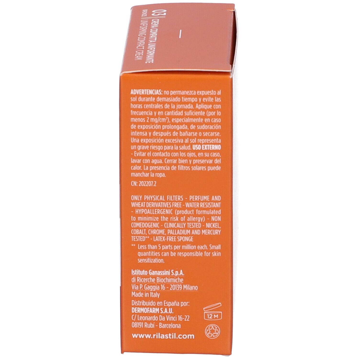 Confezione della crema compatta Rilastil Sun System SPF 50+ con informazioni prodotto.