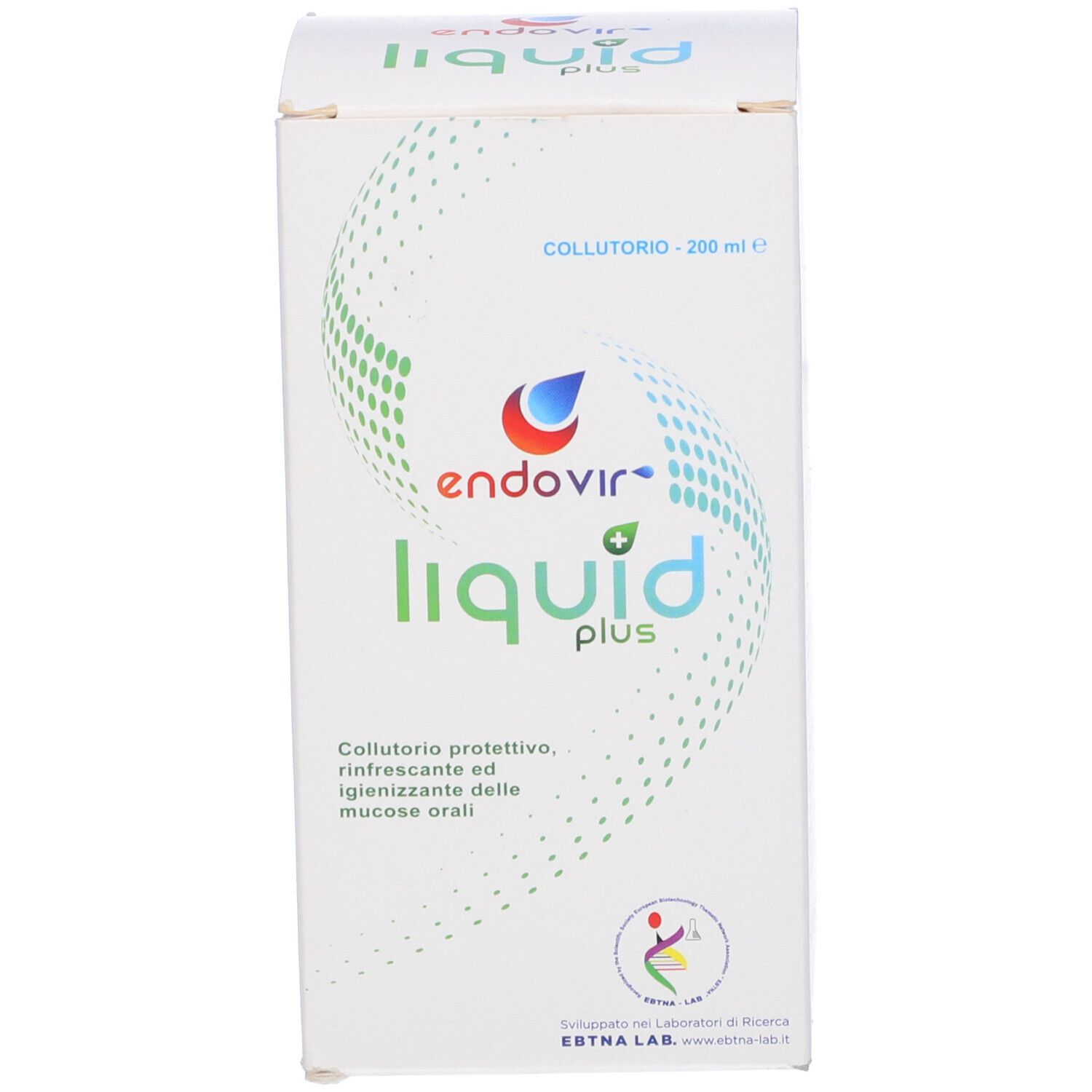 Scatola bianca con nome e logo del prodotto. Un liquido è raffigurato sulla scatola.