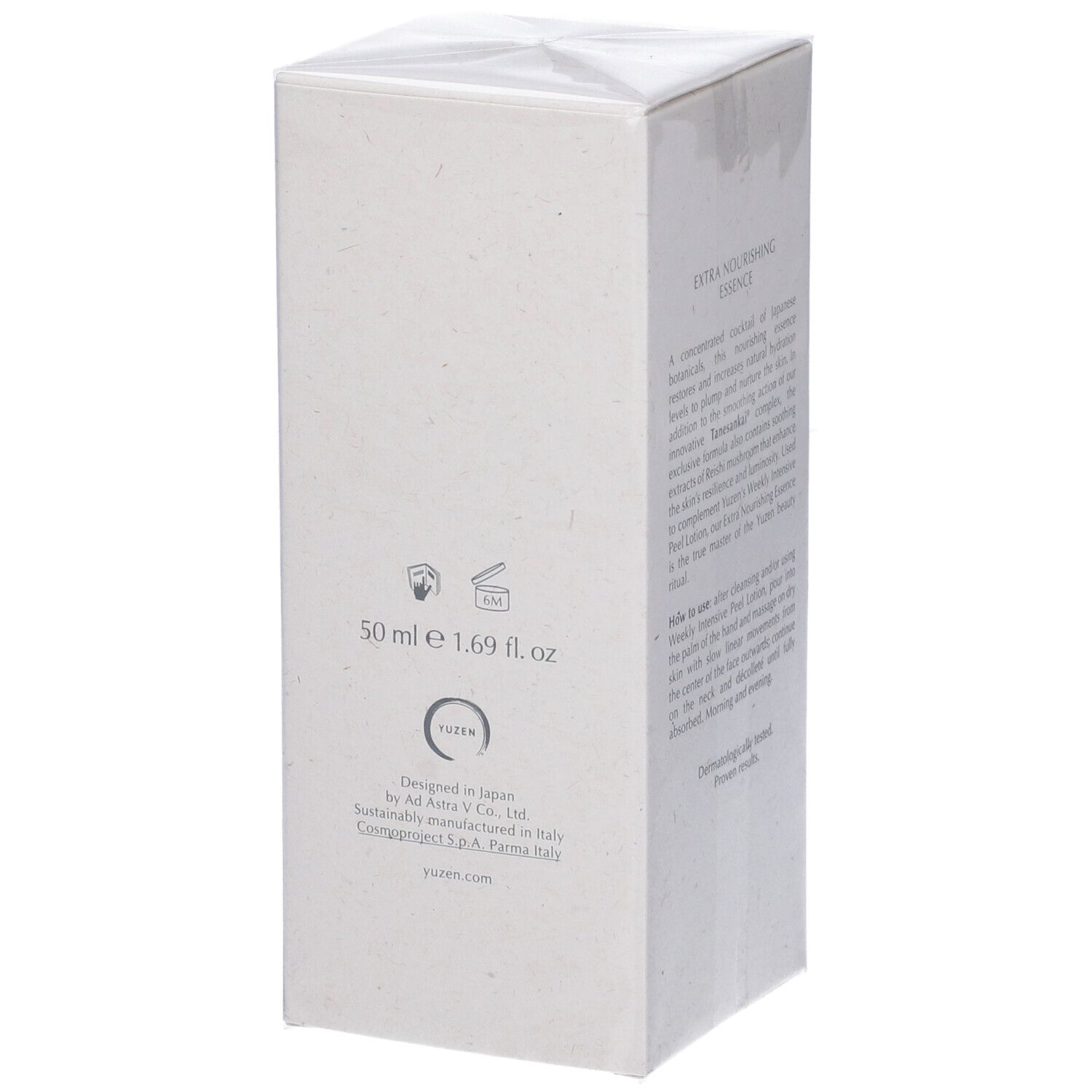 Confezione bianca con testo, logo e volume: 50 ml e 1.69 fl. oz. Prodotto in Italia.