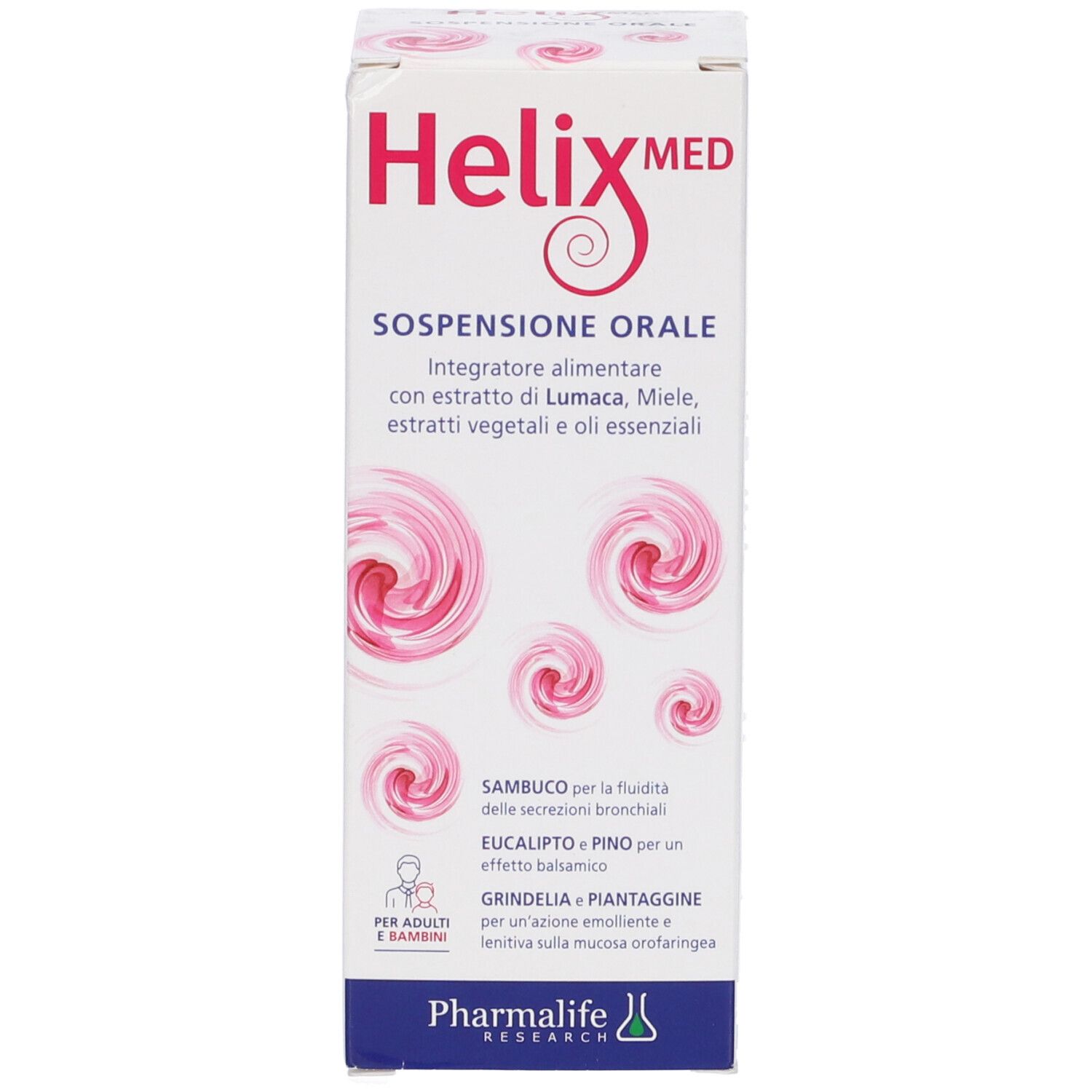 Confezione di Helix Med Sospensione Orale. Contiene estratti vegetali. Per adulti e bambini. Informazioni sul prodotto.