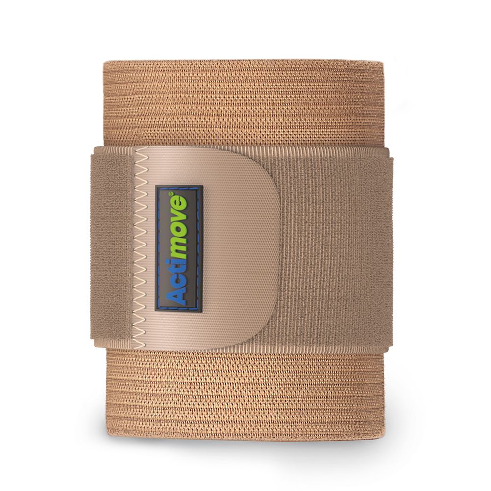 Actimove Everyday Supports Polsino Elastico. Polsino elastico beige con velcro. Primo piano del prodotto.