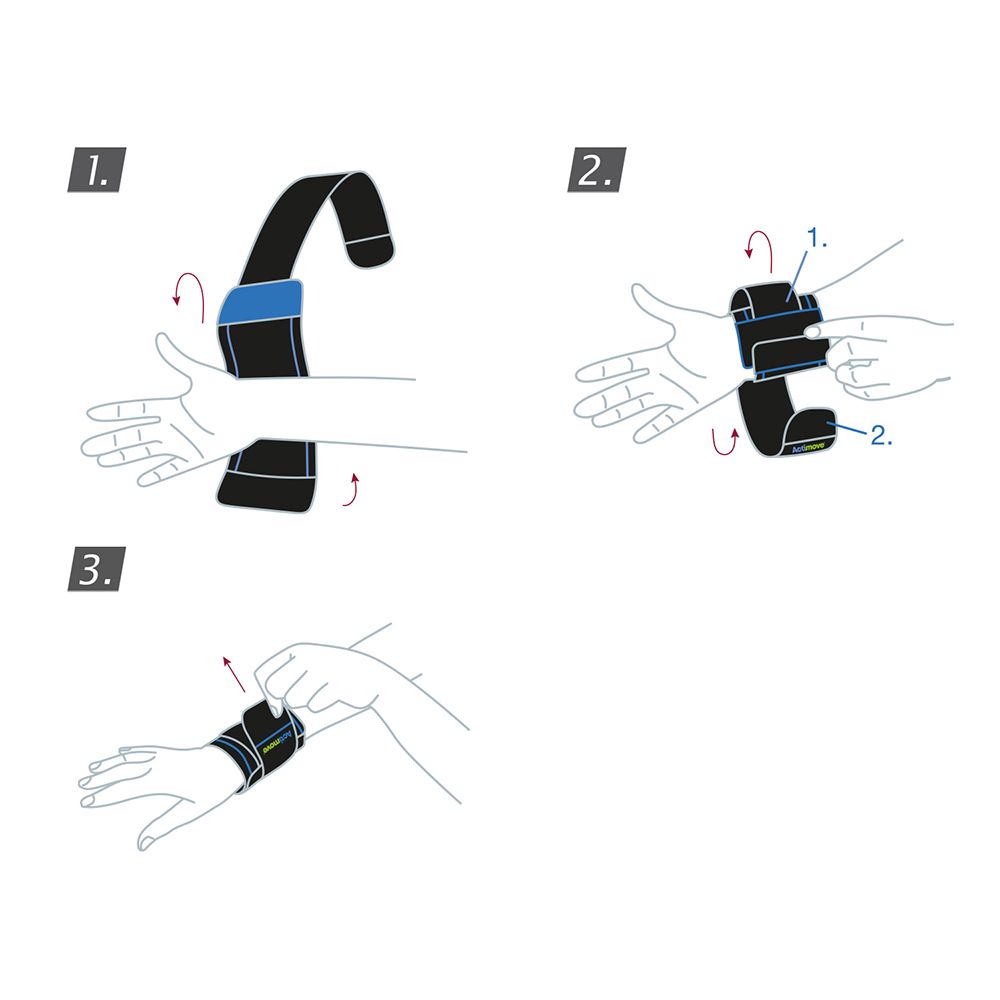 Actimove Everyday Supports Polsino Elastico. Istruzioni per l'uso. Tre passaggi per fissare il tutore.