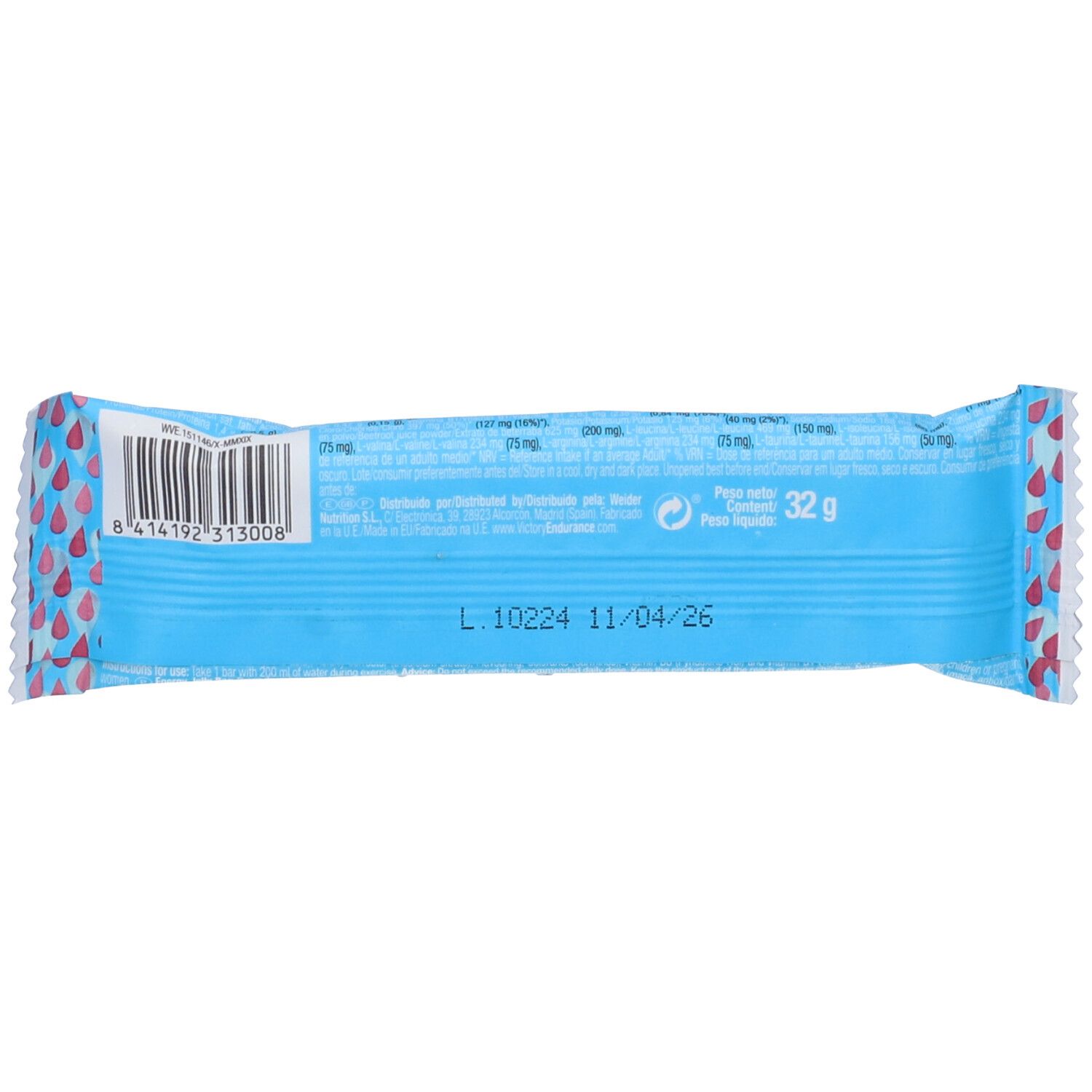 Retro della barretta blu. Informazioni e data di scadenza.