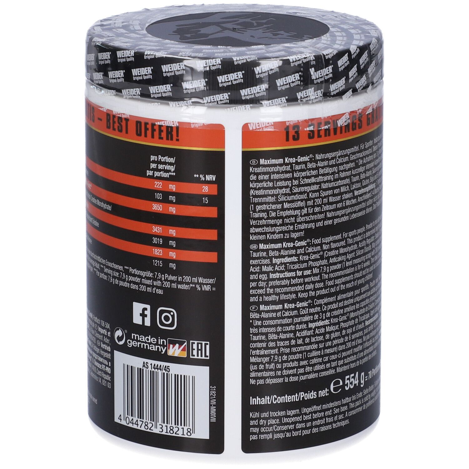 Weider Maximum Krea Genic Polvere 554 G