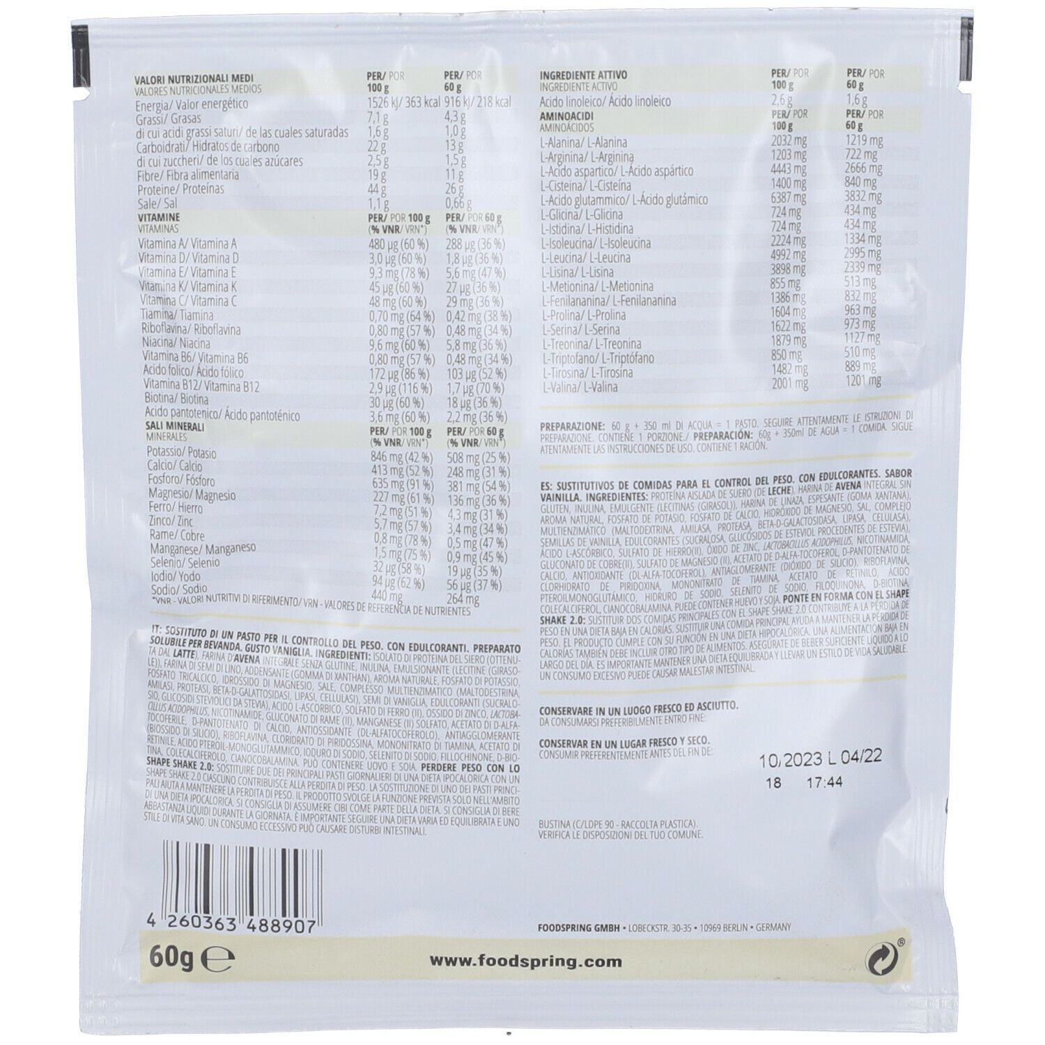 Foodspring®  hape Shake 2.0 Monoporzione Vaniglia