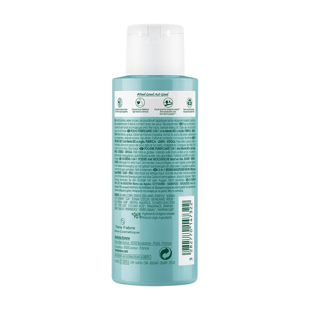 KLORANE Polvere Purificante 3 in 1 alla Menta BIO e all'Argilla
