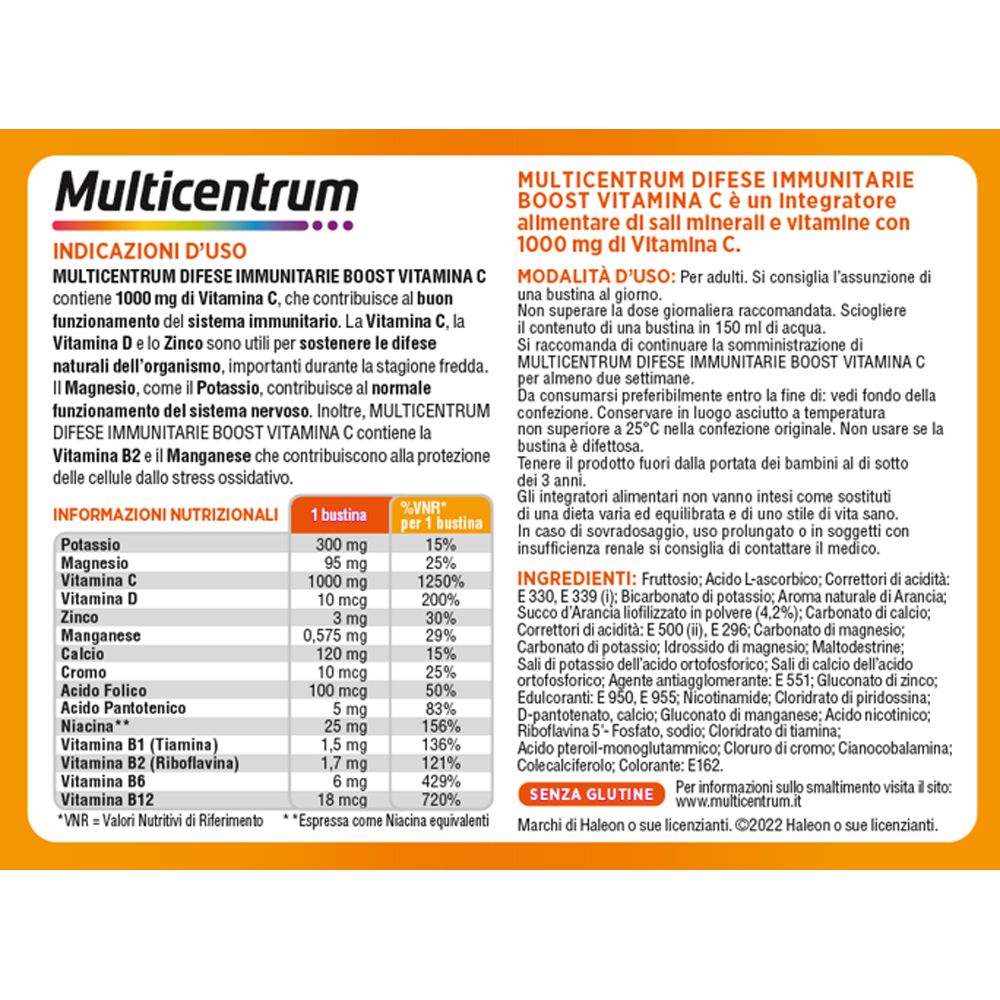 Informazioni sul prodotto su sfondo bianco. Contiene informazioni nutrizionali e ingredienti. Testo in italiano.