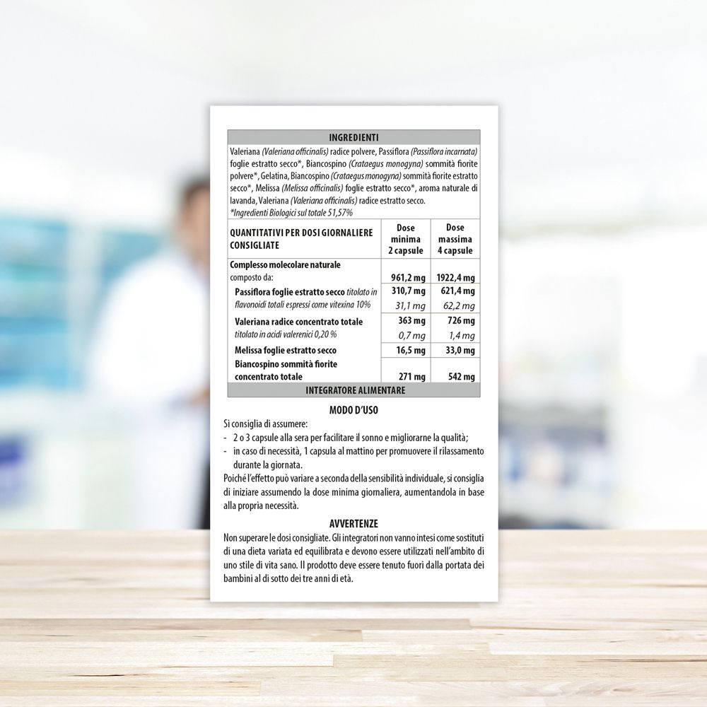 Retro della confezione. Elenco ingredienti e istruzioni per l'uso. Testo in italiano.