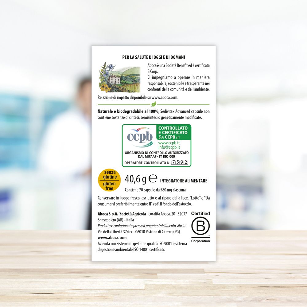 Retro della confezione. Informazioni sul prodotto e sui suoi ingredienti. Testo in italiano.