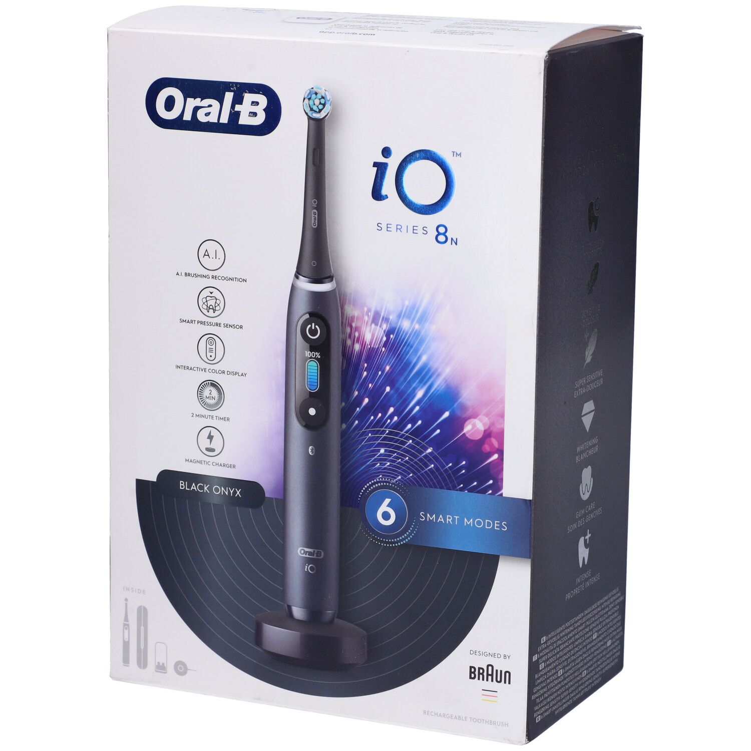 Oral-B® iO - 8n - Spazzolino Elettrico Ricaricabile Nero con Tecnologia Magnetica Rivoluzionaria e Display a colori + Custodia da Viaggio Primium