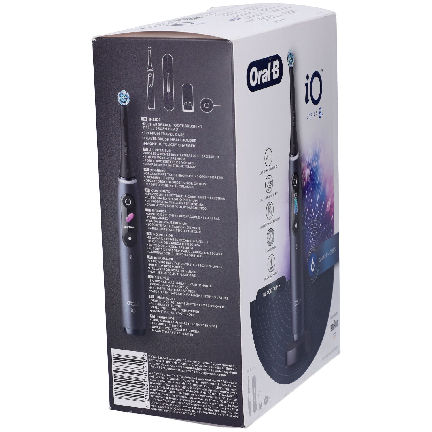 Oral-B® iO - 8n - Spazzolino Elettrico Ricaricabile Nero con Tecnologia Magnetica Rivoluzionaria e Display a colori + Custodia da Viaggio Primium