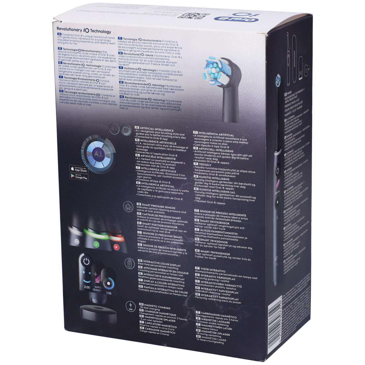 Oral-B® iO - 8n - Spazzolino Elettrico Ricaricabile Nero con Tecnologia Magnetica Rivoluzionaria e Display a colori + Custodia da Viaggio Primium