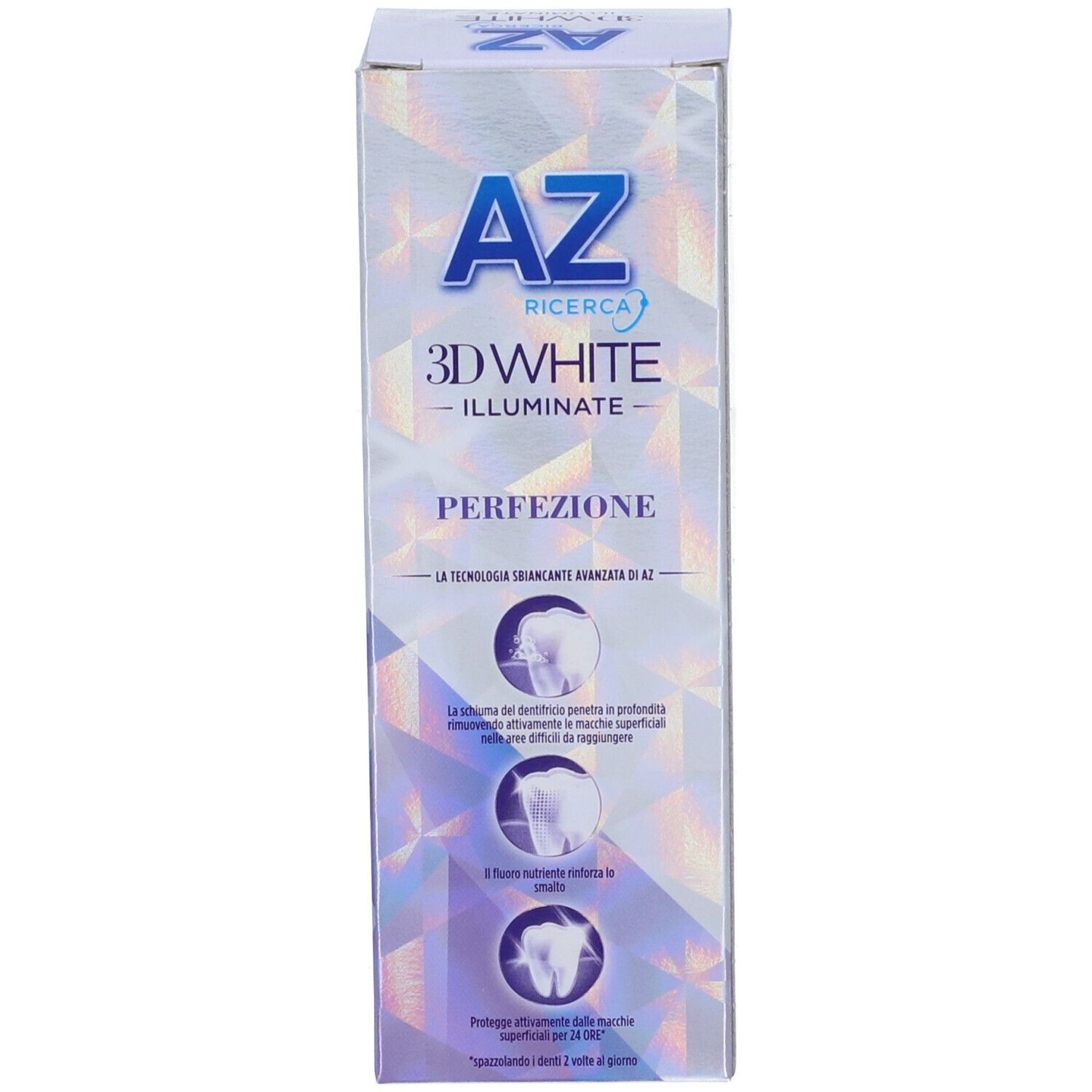 Confezione dentifricio AZ 3DWhite Illuminate Perfezione. Illustrazioni degli effetti.