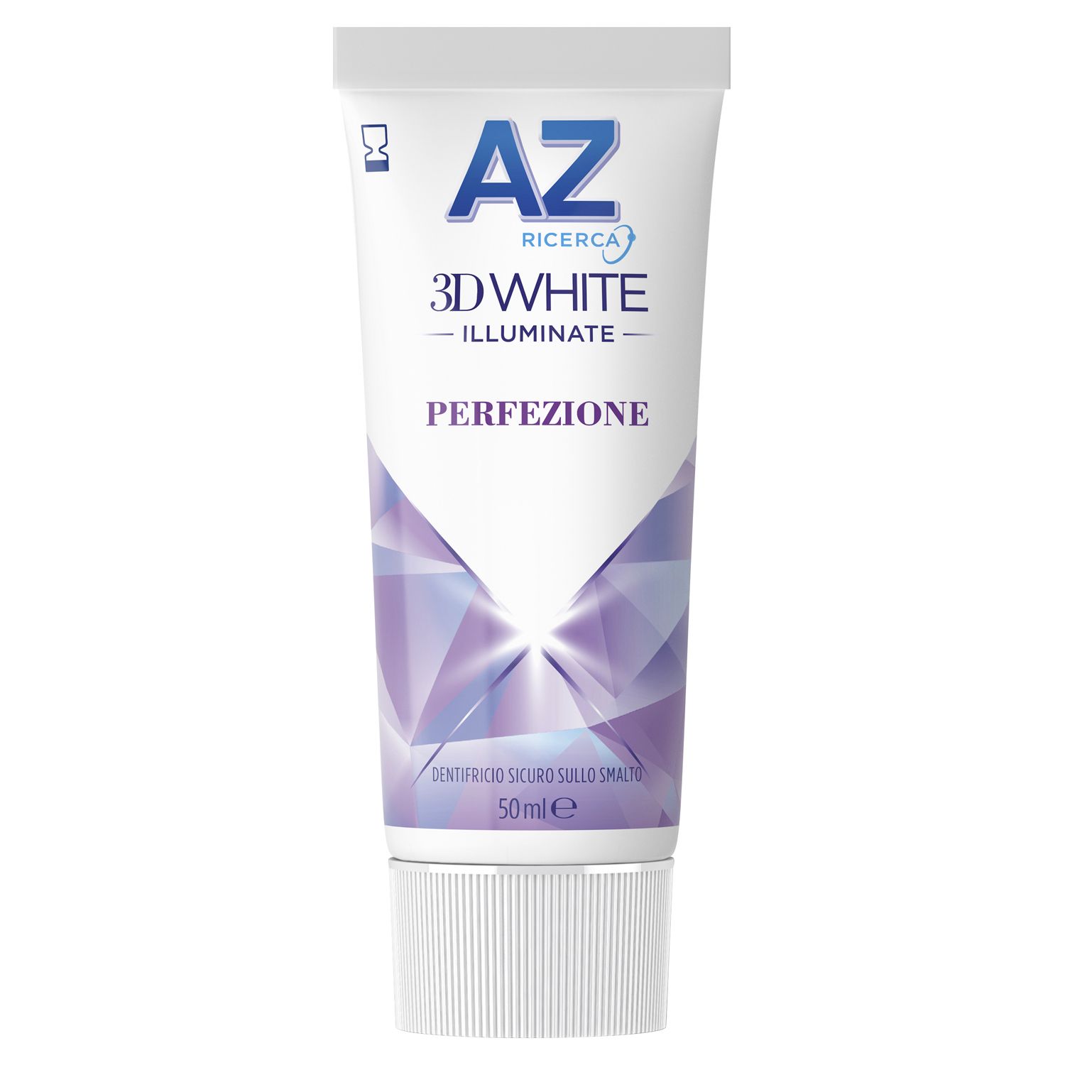 Tubo di dentifricio AZ 3DWhite Illuminate Perfezione. Bianco, design blu e viola. 50ml.