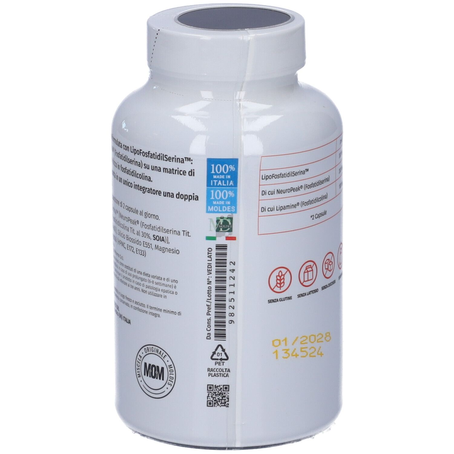 Flacone bianco con capsule. Scritta PS 300 Liposomiale. Contiene Lipofosfatidilserina, NeuroPeak e Lipamine.