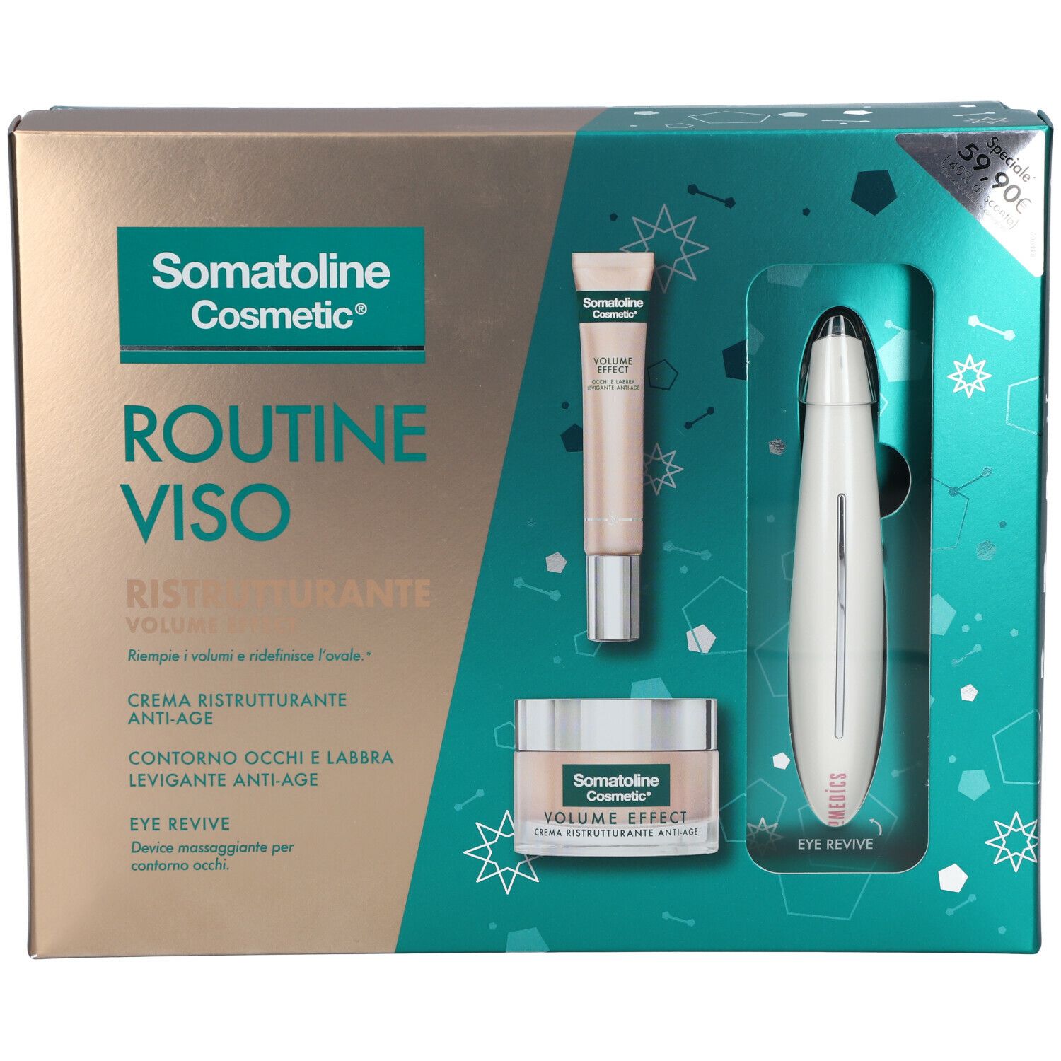 Set Somatoline Cosmetic® Routine Viso. Crema occhi, crema viso e massaggiatore per occhi.