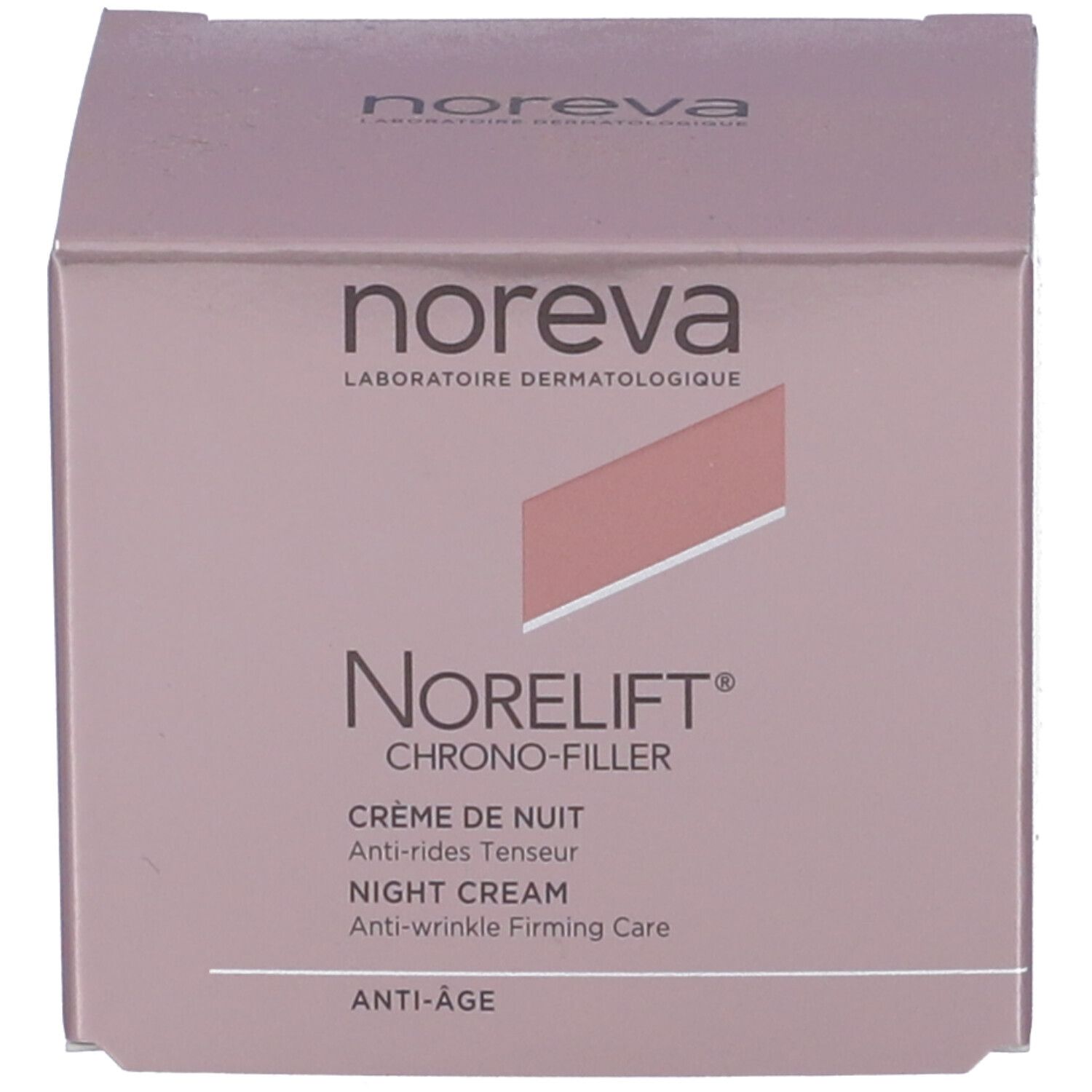 Confezione del prodotto. Scritta: Noreva, Norelift, Crème de Nuit, Anti-Age.