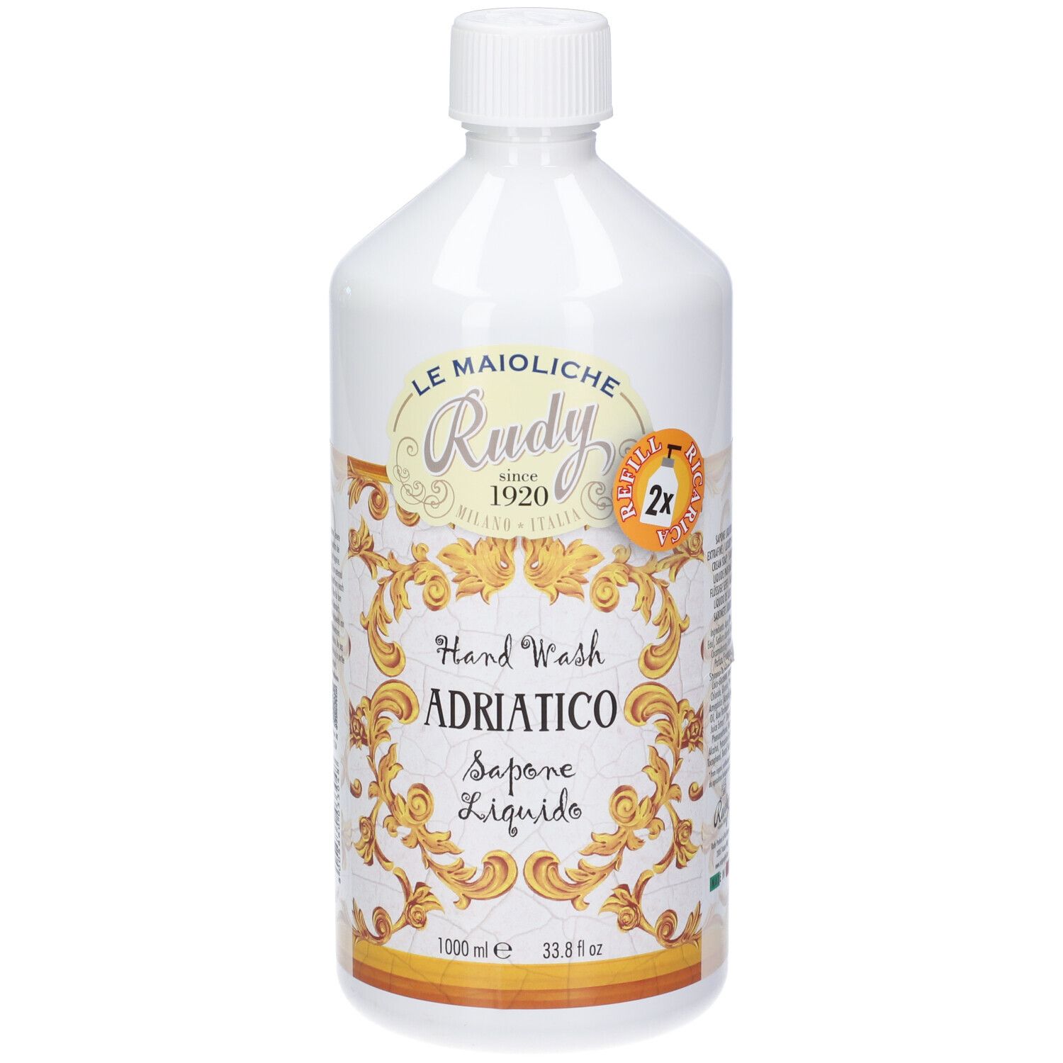 Flacone bianco di sapone liquido "ADRIATICO" di Rudy, 1000 ml.