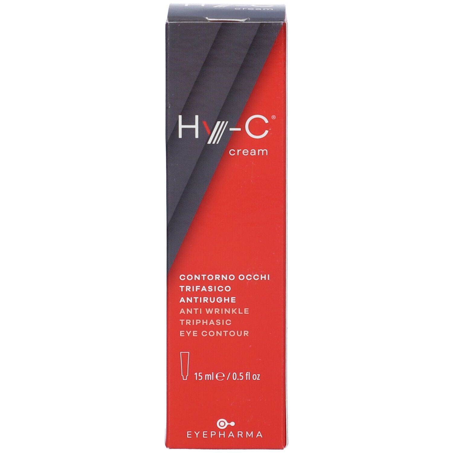 Confezione rossa e nera con logo "H//-C cream" e informazioni sul prodotto. Contiene 15 ml.