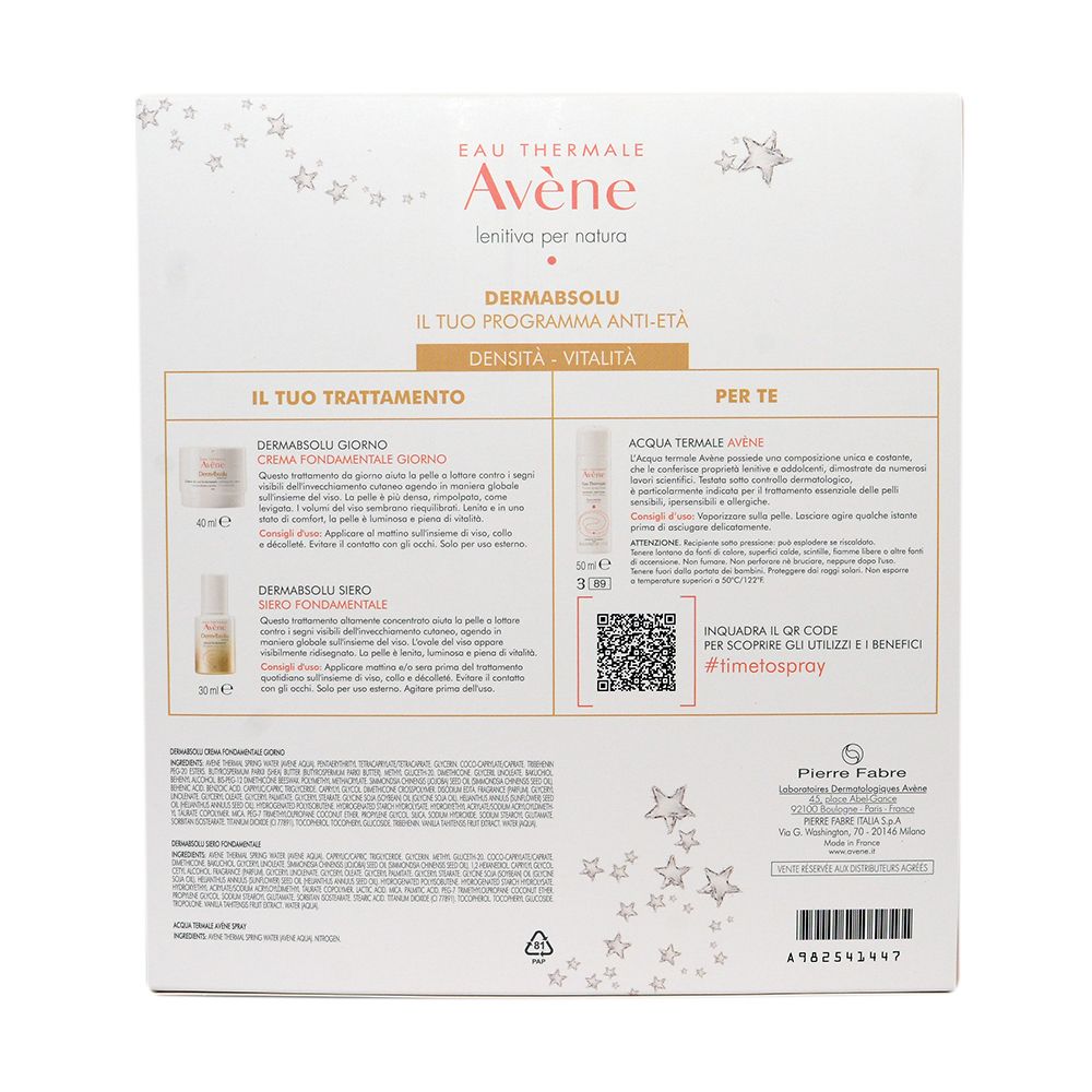 Retro della confezione regalo con informazioni sul prodotto. Contiene testo in italiano e codice QR.