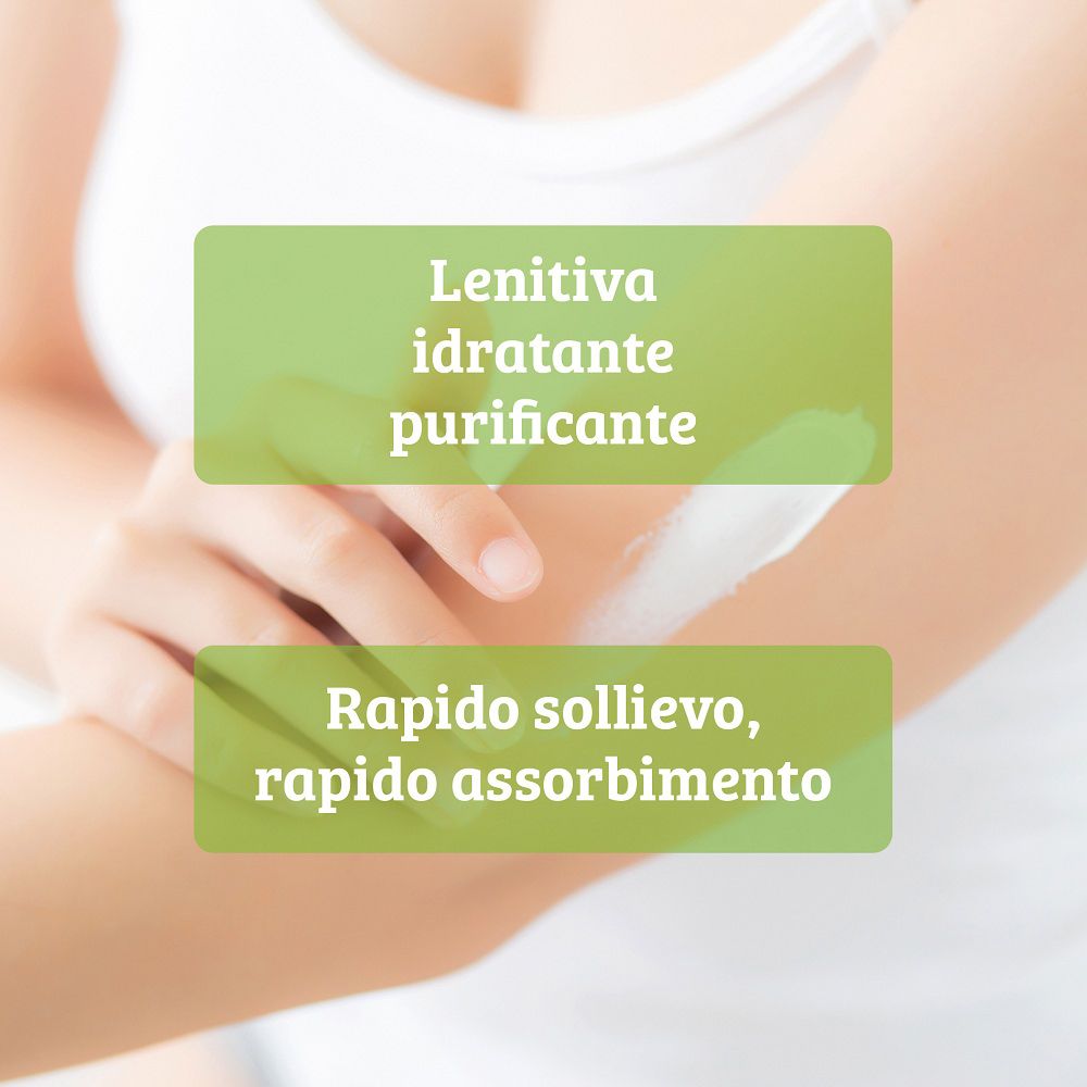 Mani con Colours of Life Kreme TEA TREE, testo su sollievo e assorbimento.