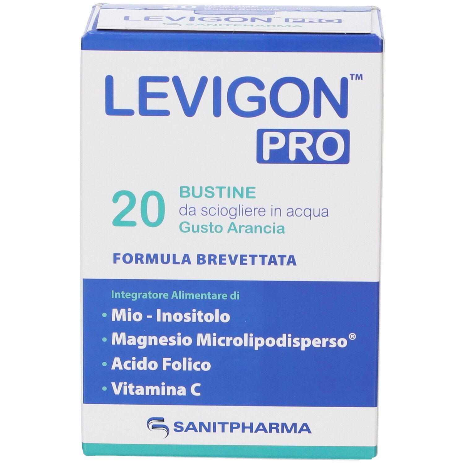 Levigon Pro 20 bustine da sciogliere in acqua, gusto arancia. Contiene Mio-Inositolo, Magnesio Microlipodiperso, Acido Folico, Vitamina C.